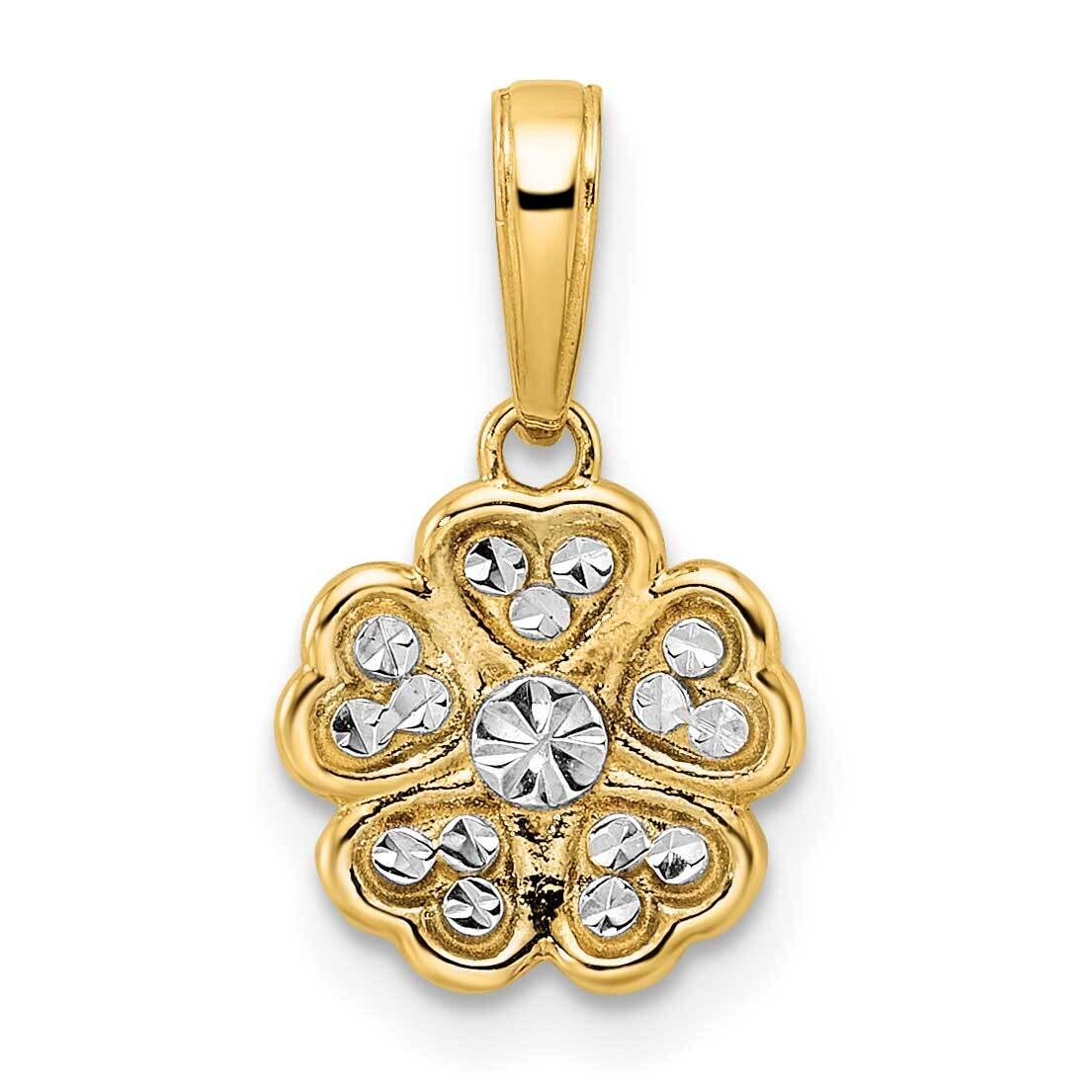 Flower Pendant 14k Gold and White Rhodium Diamond-Cut M2983