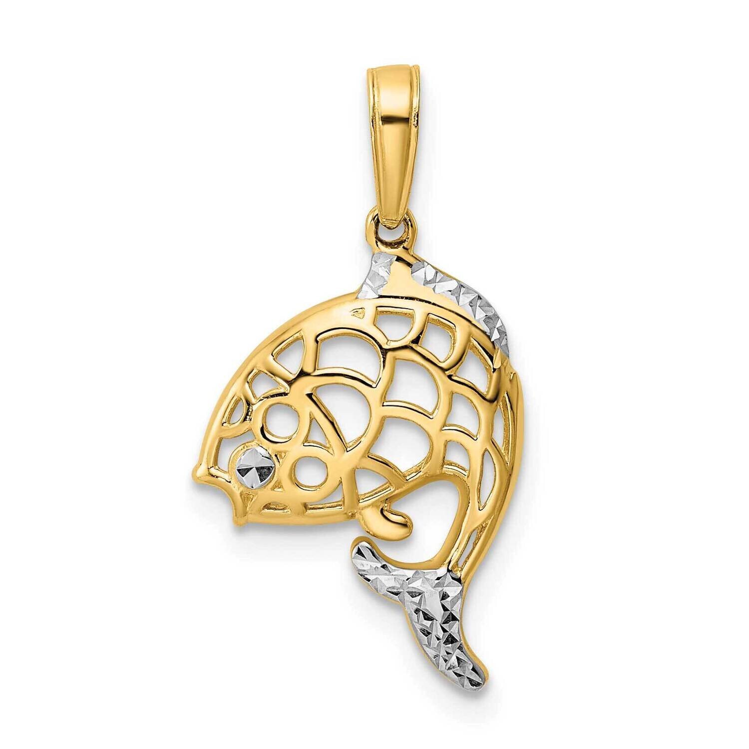 Fish Pendant 14k Gold and White Rhodium Diamond-Cut M2992, MPN: M2992, 196904083499