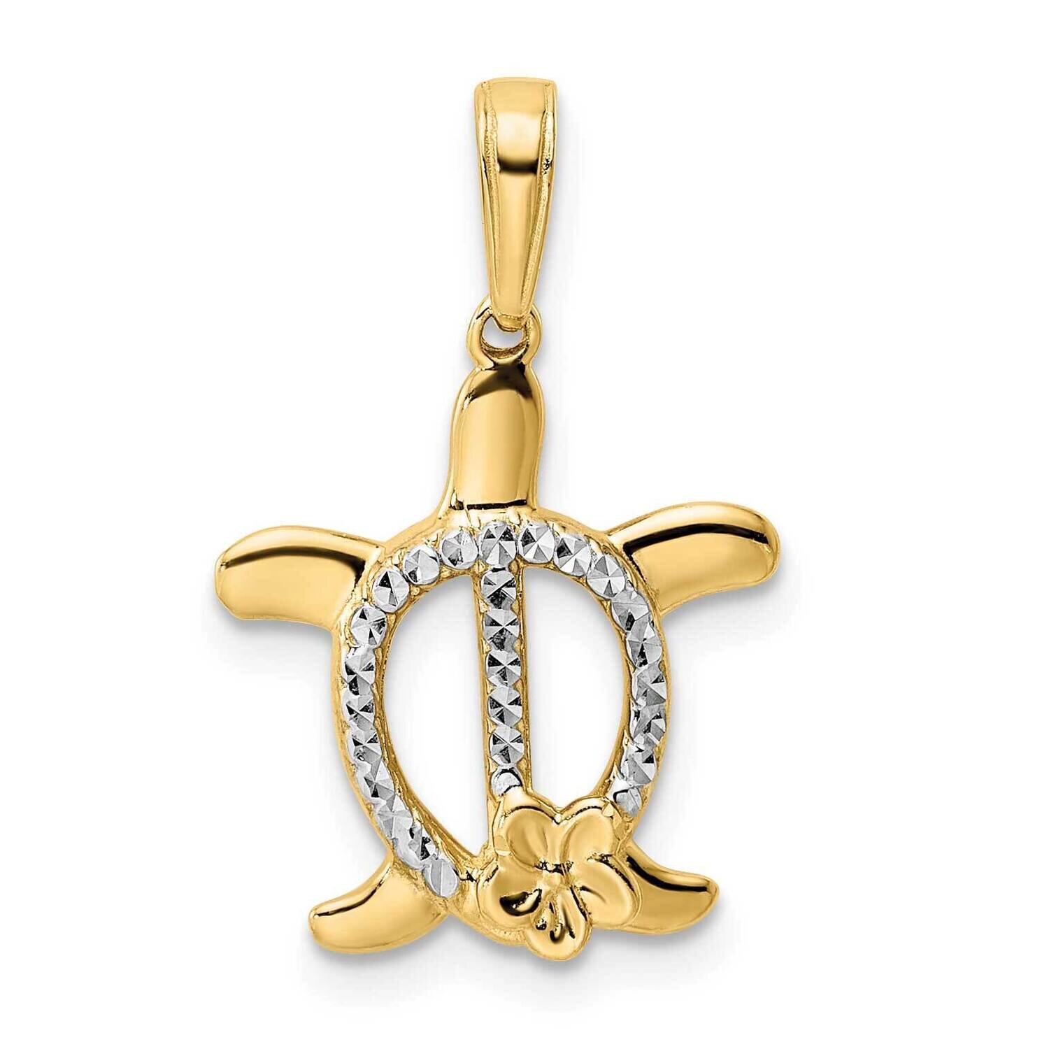 Turtle with Flower Pendant 14k Gold and White Rhodium Diamond-Cut M2993, MPN: M2993, 196904088715