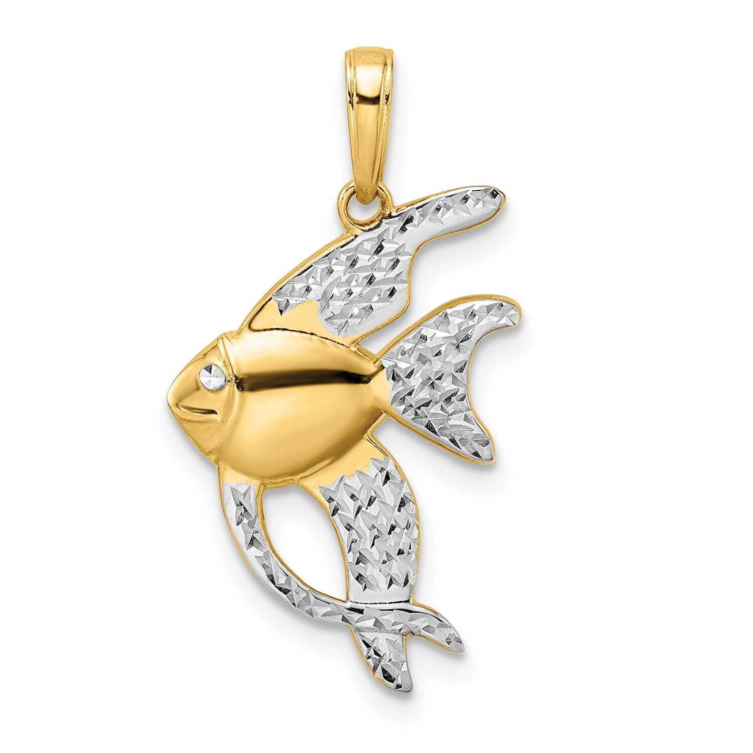 Angel Fish Pendant 14k Gold and White Rhodium Diamond-Cut M2994