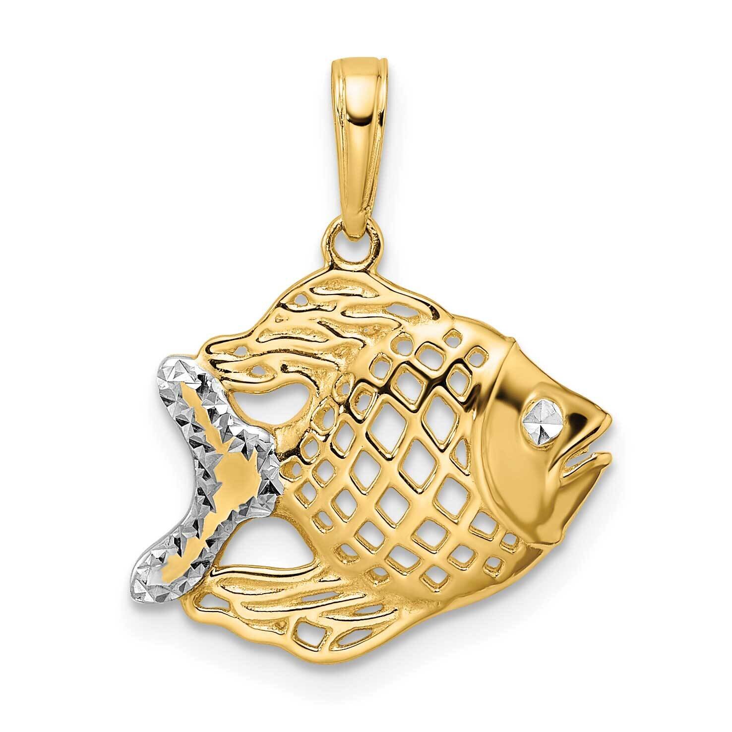 Fish Pendant 14k Gold and White Rhodium Diamond-Cut M2995