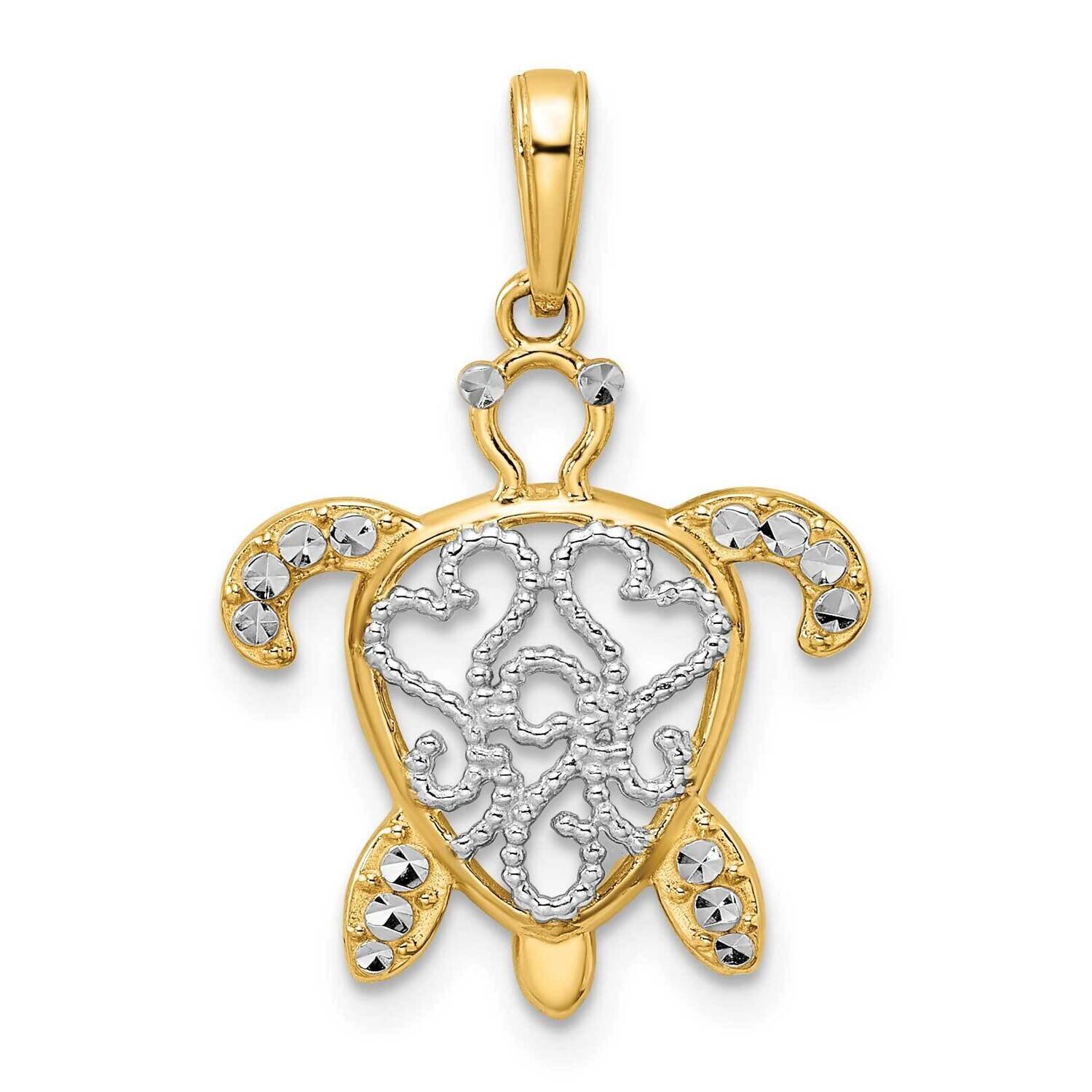 Filigree Turtle Pendant 14k Gold and White Rhodium Diamond-Cut M2998, MPN: M2998, 196904071410