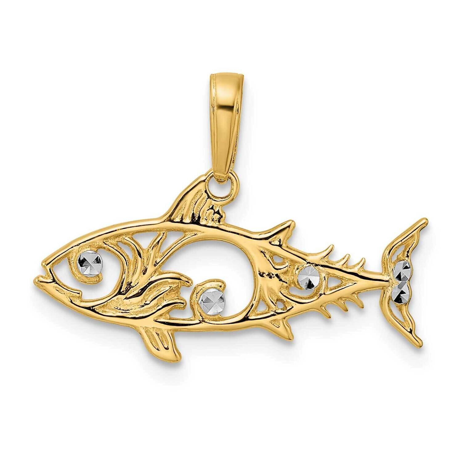 Fish Pendant 14k Gold and White Rhodium Diamond-Cut M2999, MPN: M2999, 196904073186