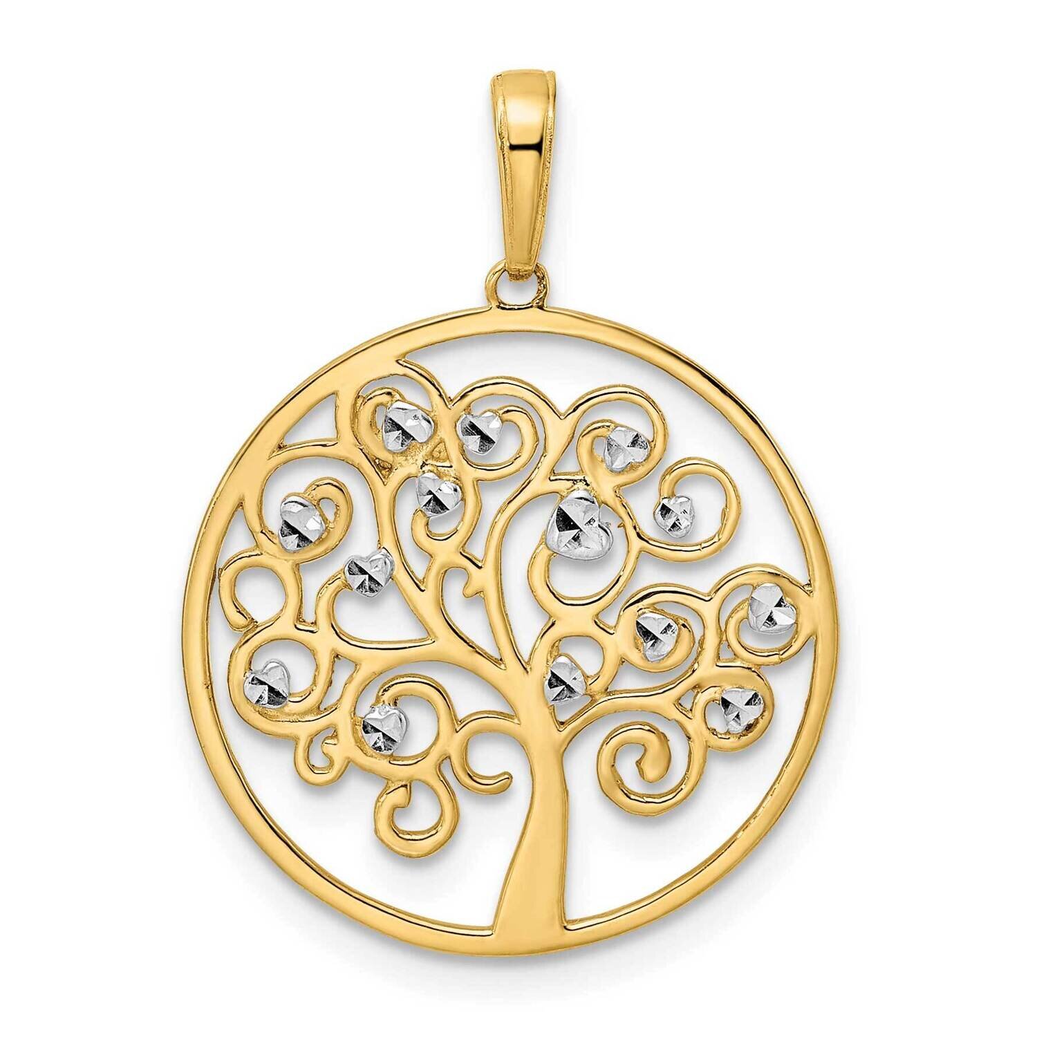 Tree of Life Pendant 14k Gold and White Rhodium Diamond-Cut M3008, MPN: M3008, 883957345703