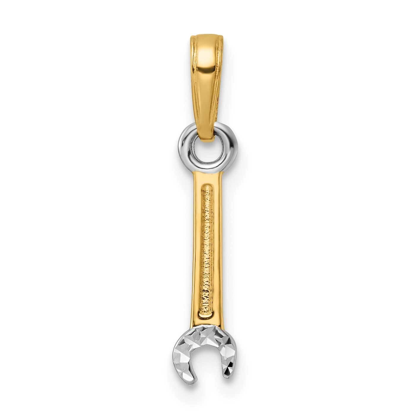 Wrench Pendant 14k Gold and White Rhodium Diamond-Cut M3013, MPN: M3013,