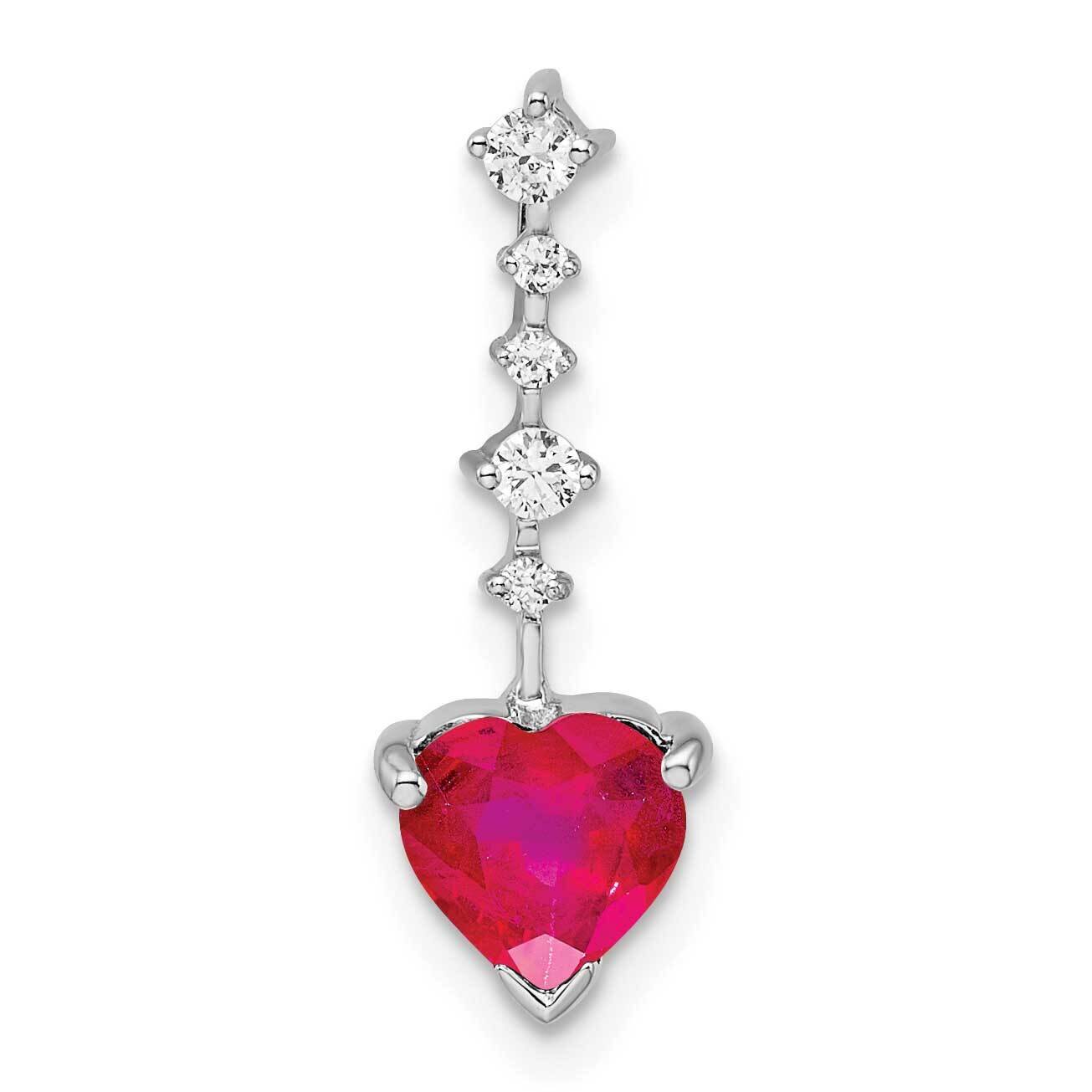 Ruby and Diamond Heart Chain Slide 14k White Gold PM8470-RU-008-WA, MPN: PM8470-RU-008-WA,