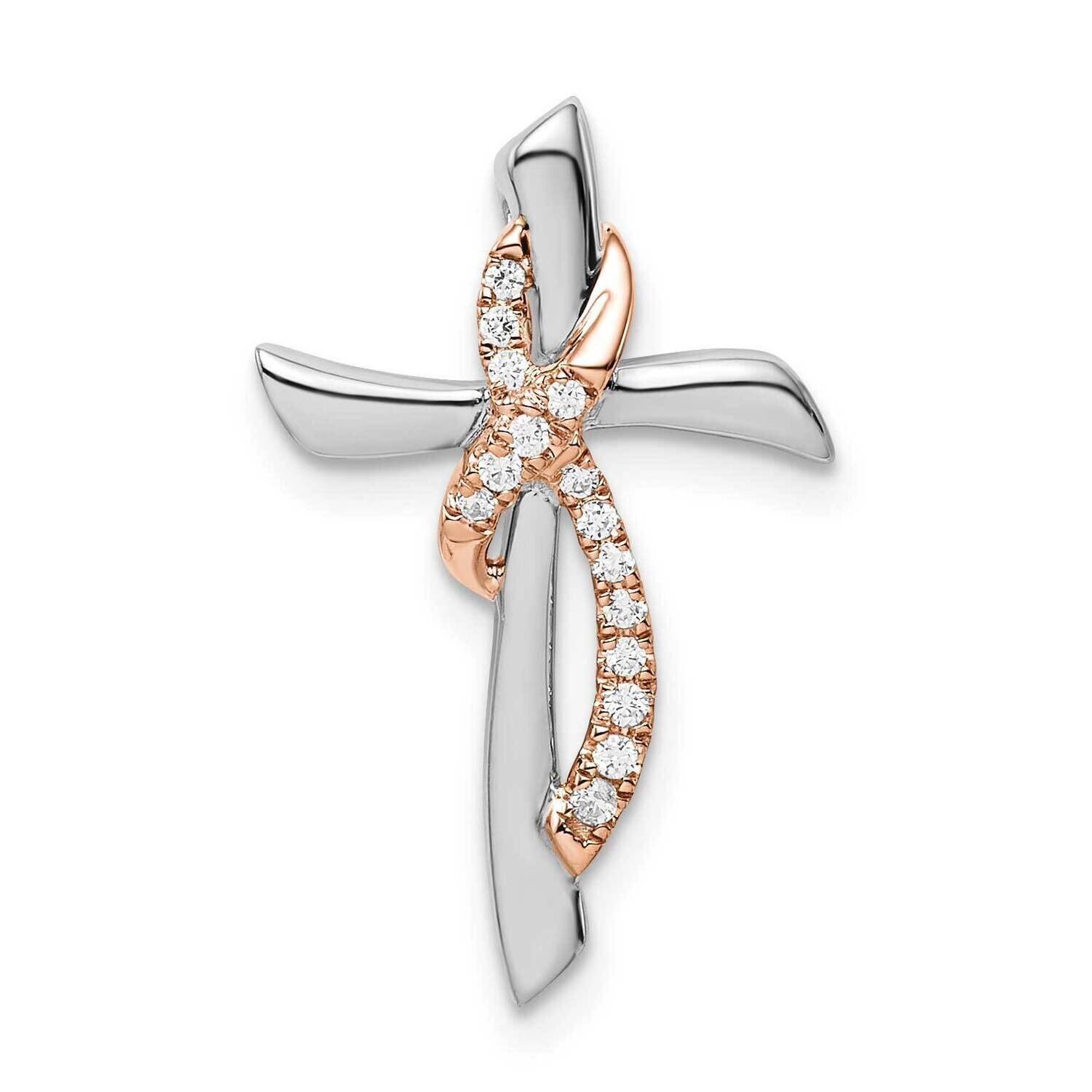 White &amp; Rose Cross with Ribbon Diamond Chain Slide 14k Two-Tone Gold PM8483-008-WRA, MPN: PM8483-00…
