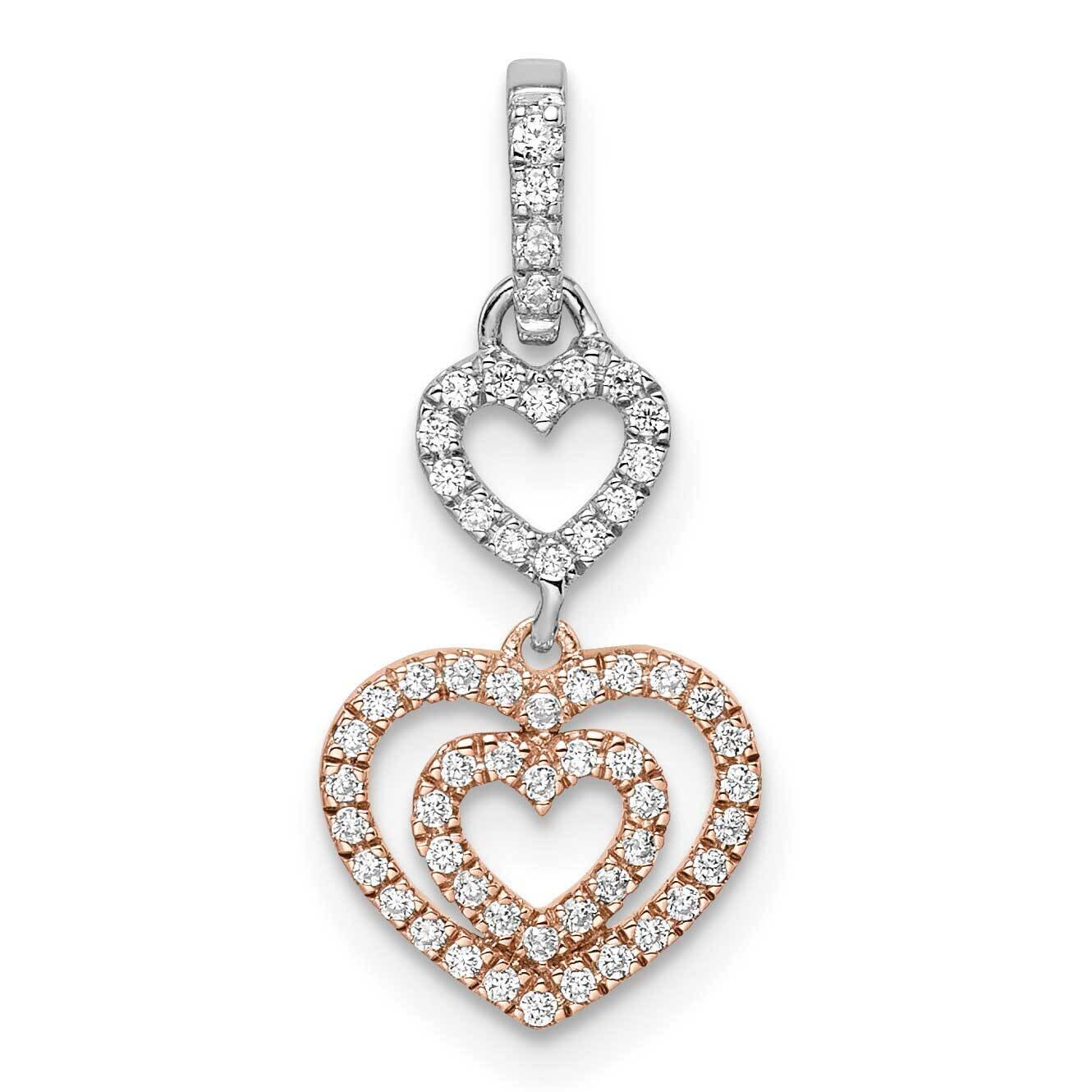 White and Rose Hearts Dangle Diamond Pendant 14k Two-Tone Gold PM8544-018-WRA