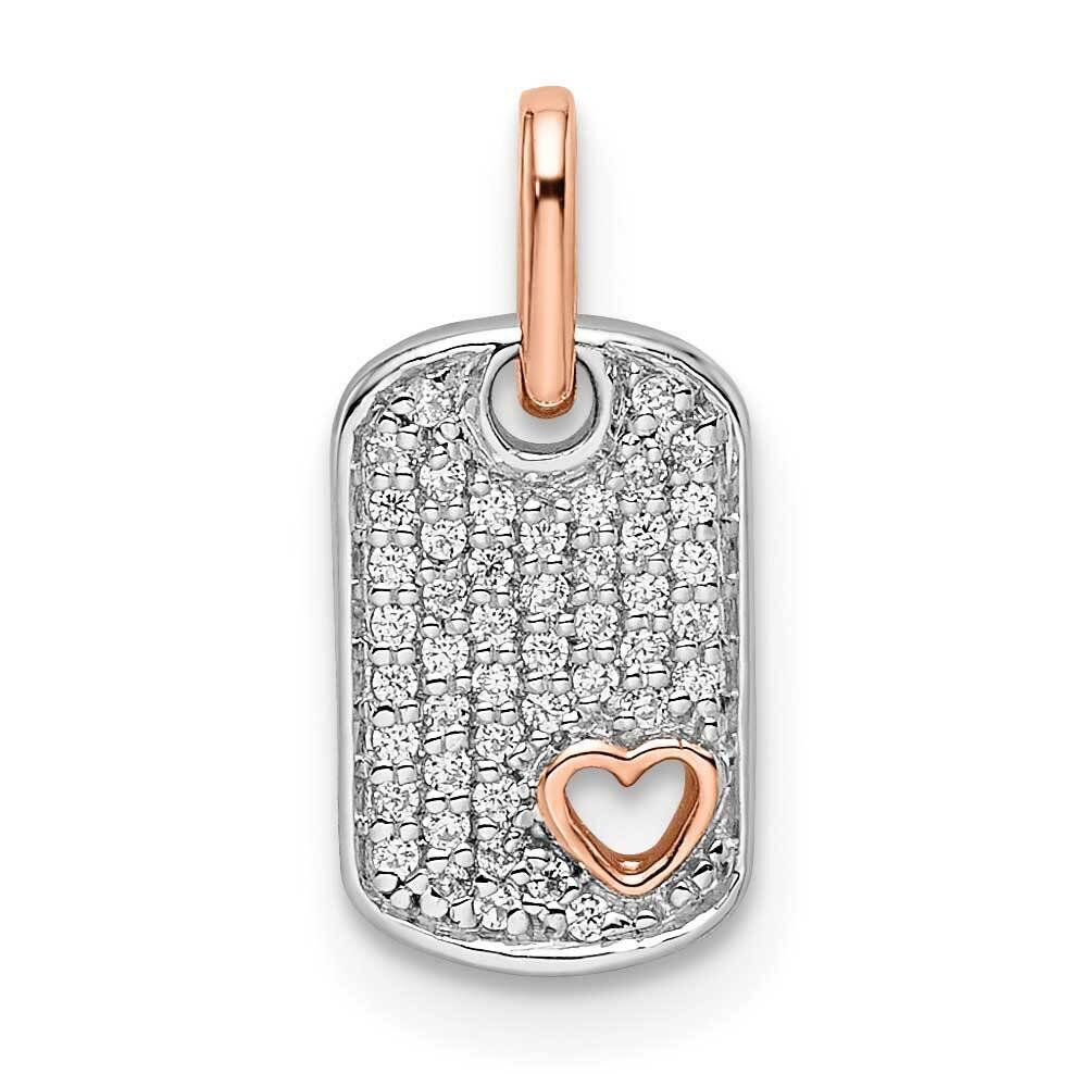 White and Rose Small Dog Tag with Heart Diamond Pendant 14k Two-Tone Gold PM8545-014-WRA