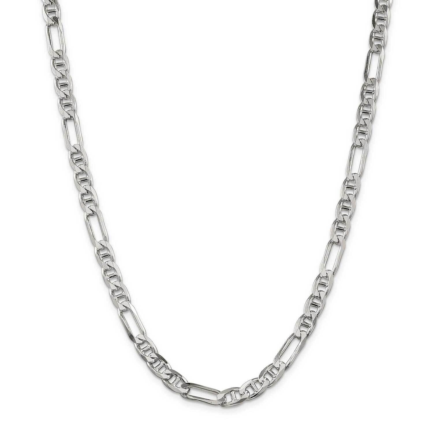 6.5mm Figaro Anchor Chain 28 Inch Sterling Silver QAF180-28, MPN: QAF180-28,