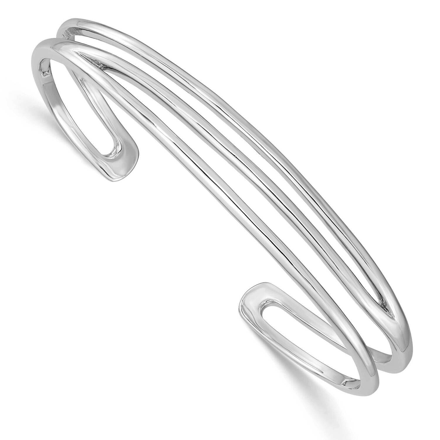 Polished Three Line Cuff Bangle Sterling Silver Rhodium-Plated QB1370, MPN: QB1370, 191101781513