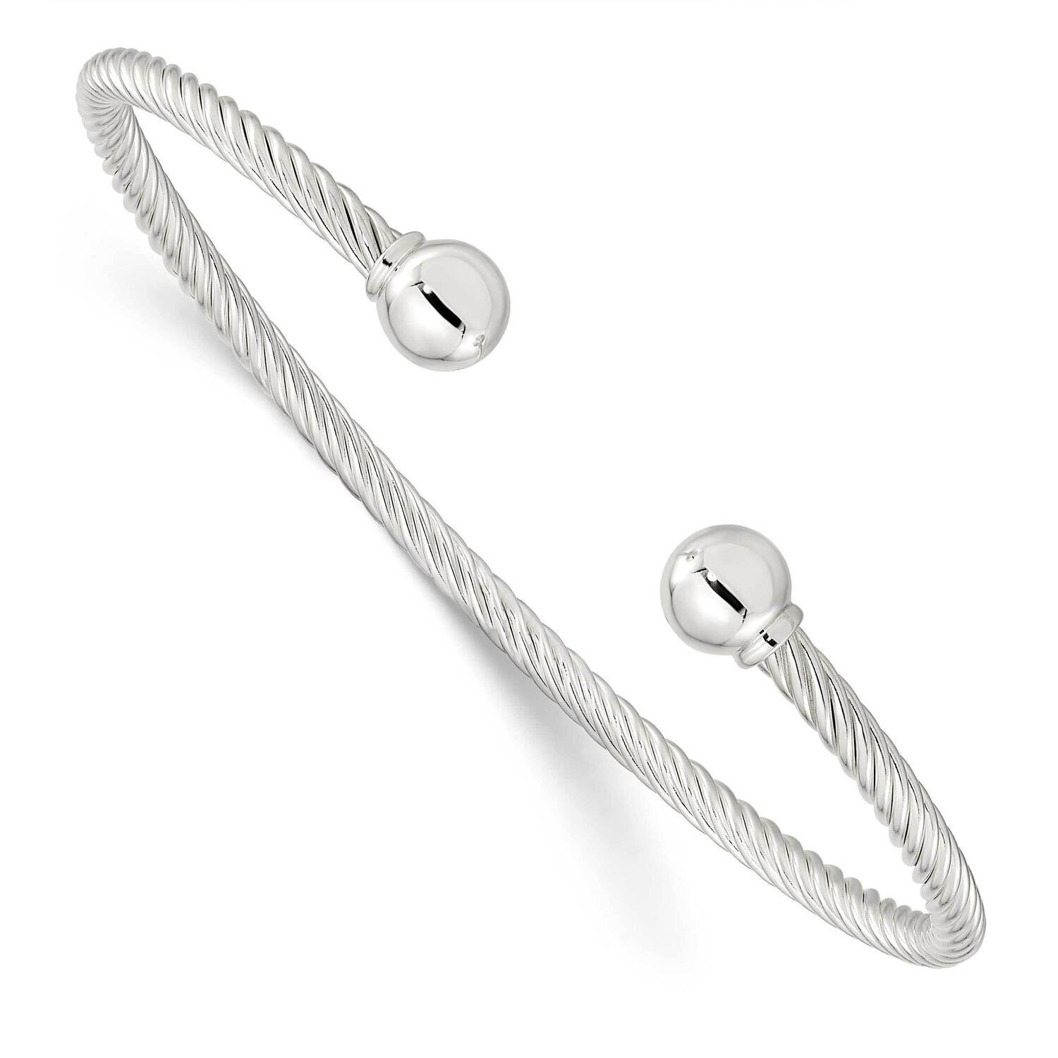 Twisted with 1 Thread Ball Cuff Bangle Sterling Silver Polished QB1380, MPN: QB1380, 196904155073
