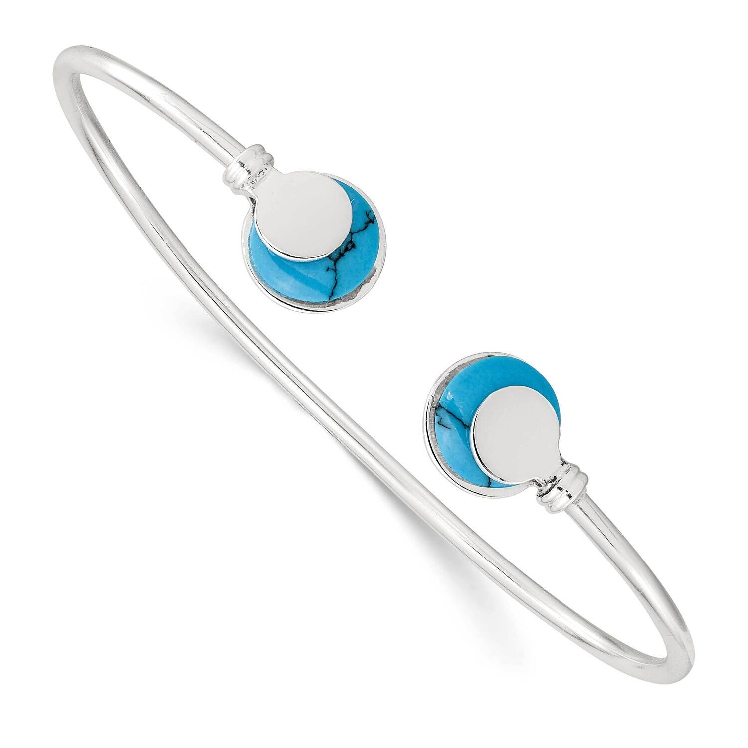 Reconstituted Turquoise Flexible Cuff Bangle Sterling Silver Polished QB1382, MPN: QB1382, 19690415…