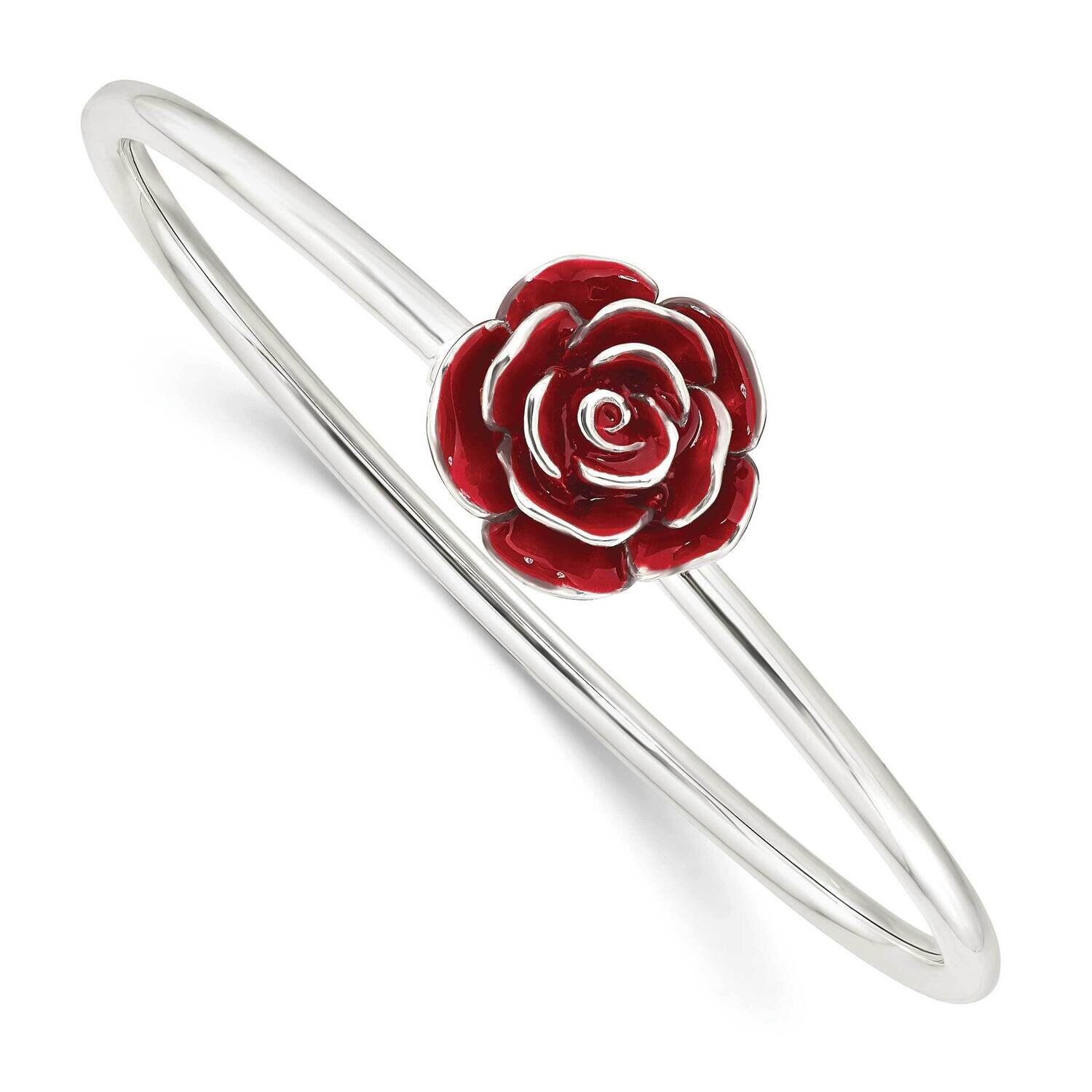 Enameled Rose Flexible Bangle Sterling Silver Polished QB1386, MPN: QB1386, 196904155066