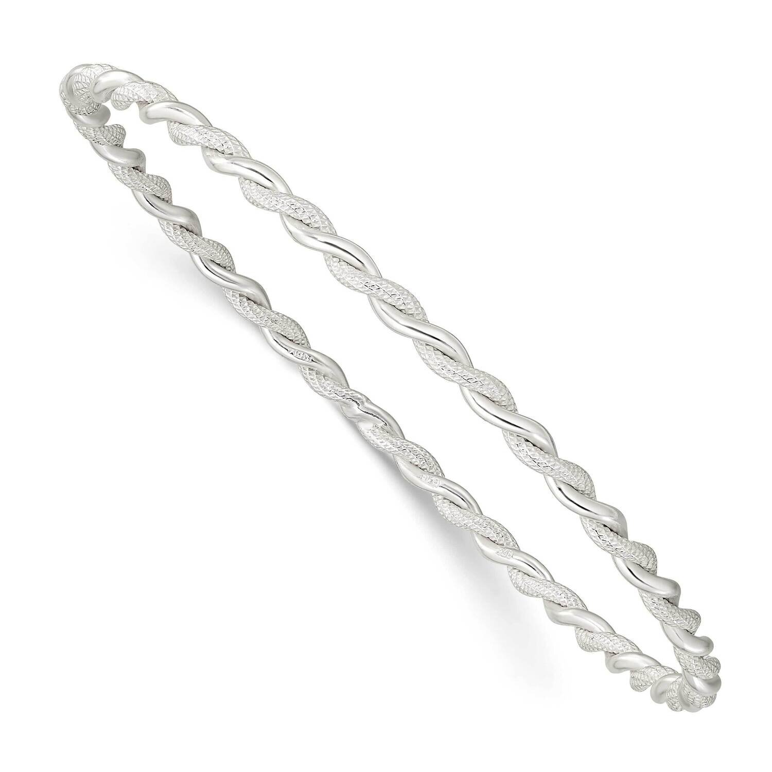 Textured Twisted 3mm Slip-On Bangle Sterling Silver Polished QB1397