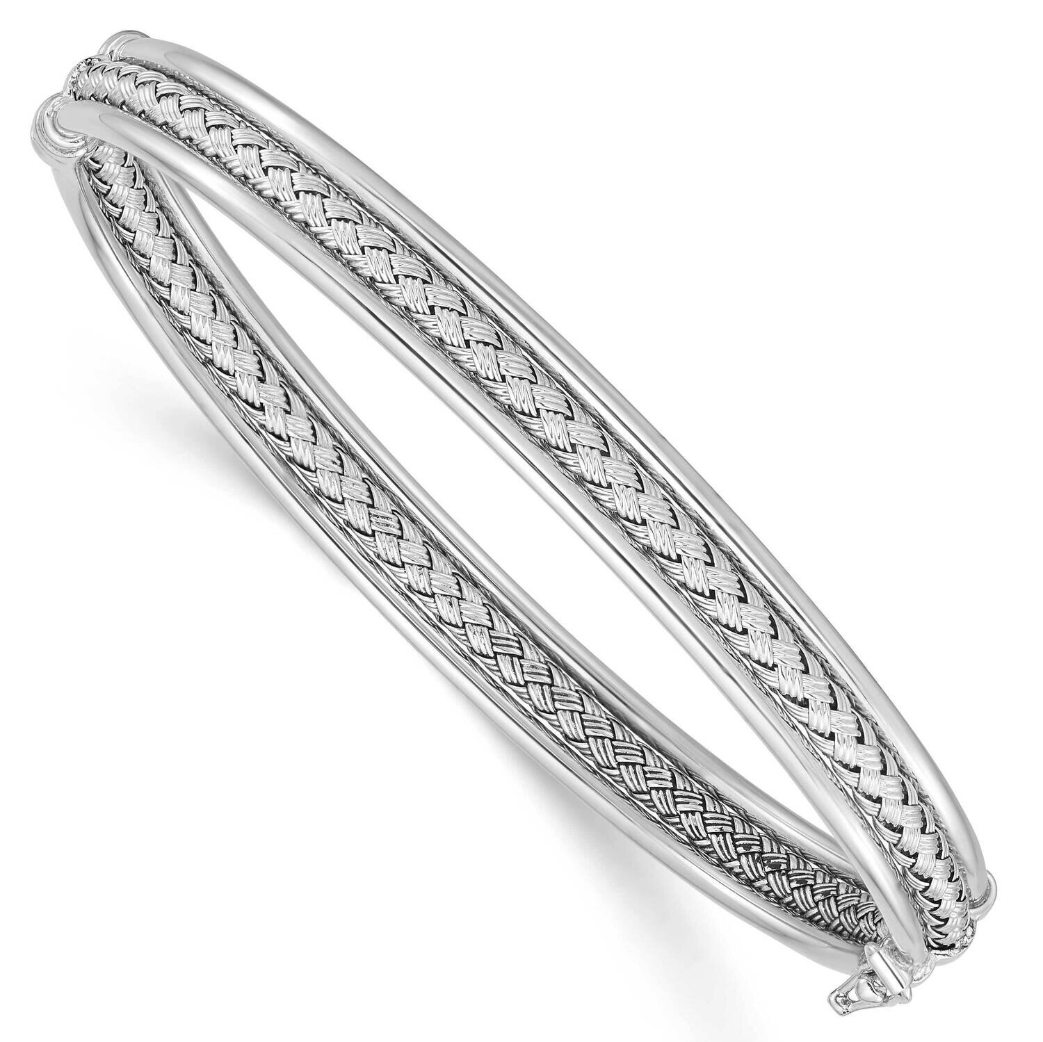 Weaved & Polished Hinged Bangle Sterling Silver Rhodium-Plated QB1422