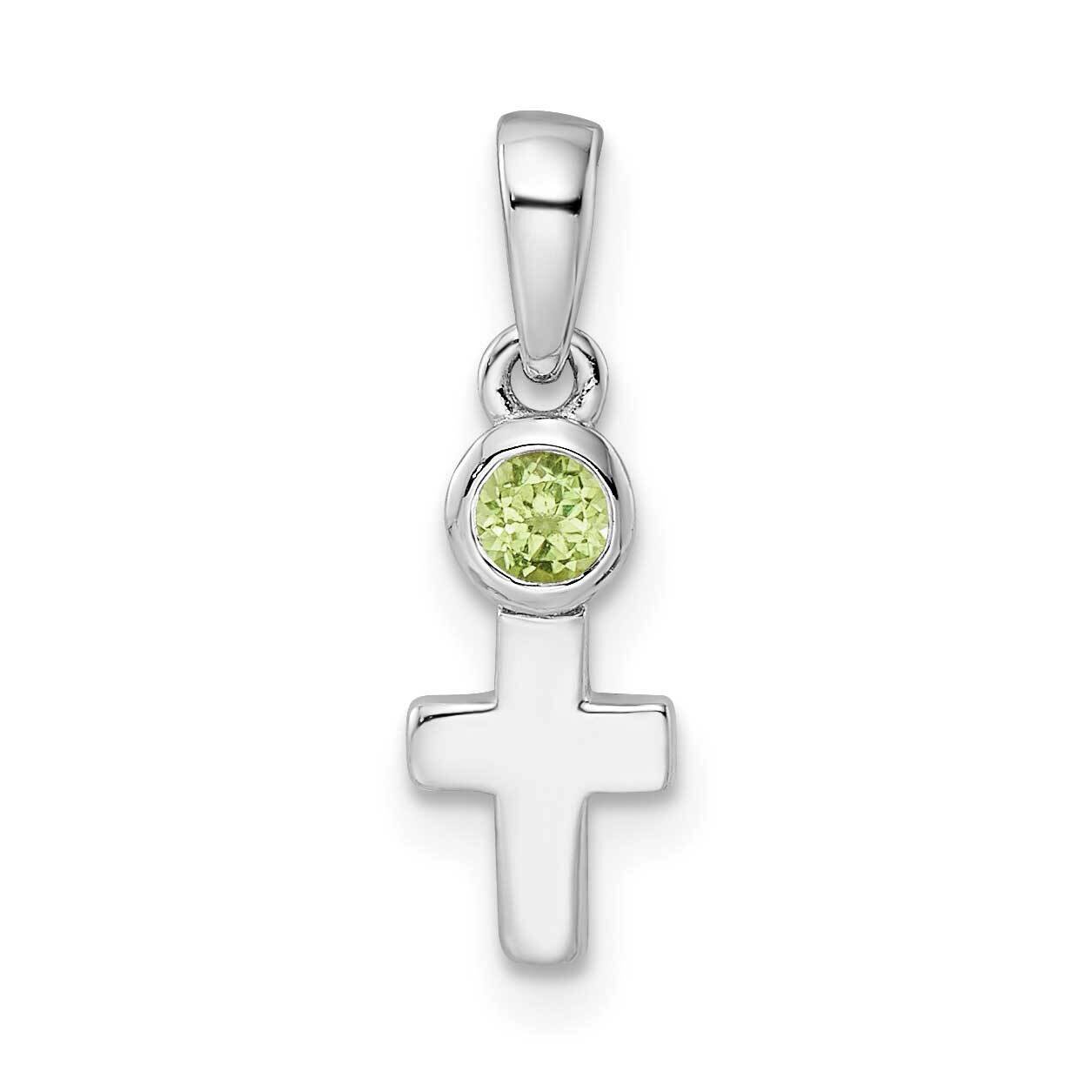 Peridot Cross Pendant Sterling Silver Rhodium-Plated Polished QBPD33AUG, MPN: QBPD33AUG,
