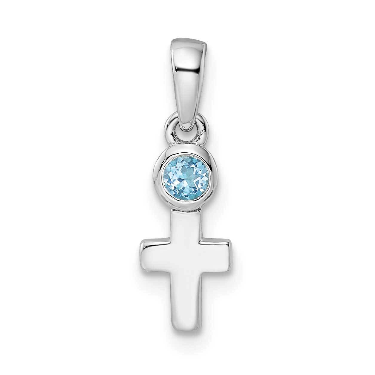 Ls Blue Topaz Cross Pendant Sterling Silver Rhodium-Plated Polished QBPD33DEC, MPN: QBPD33DEC,