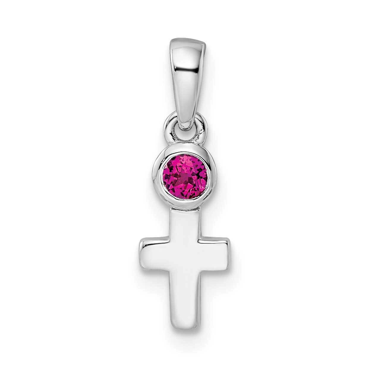 Lab Created Ruby Cross Pendant Sterling Silver Rhodium-Plated Polished QBPD33JUL