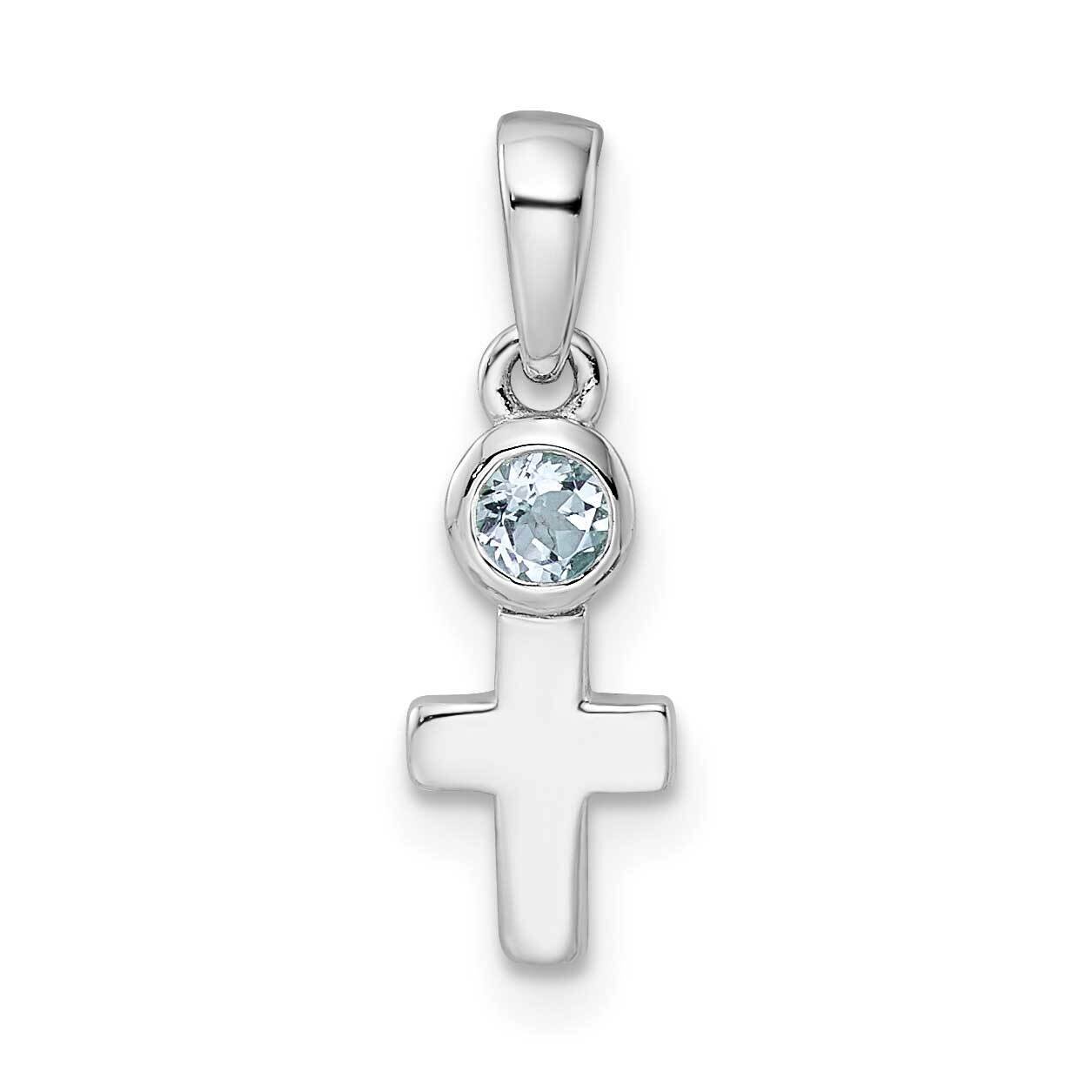 Aquamarine Cross Pendant Sterling Silver Rhodium-Plated Polished QBPD33MAR, MPN: QBPD33MAR,