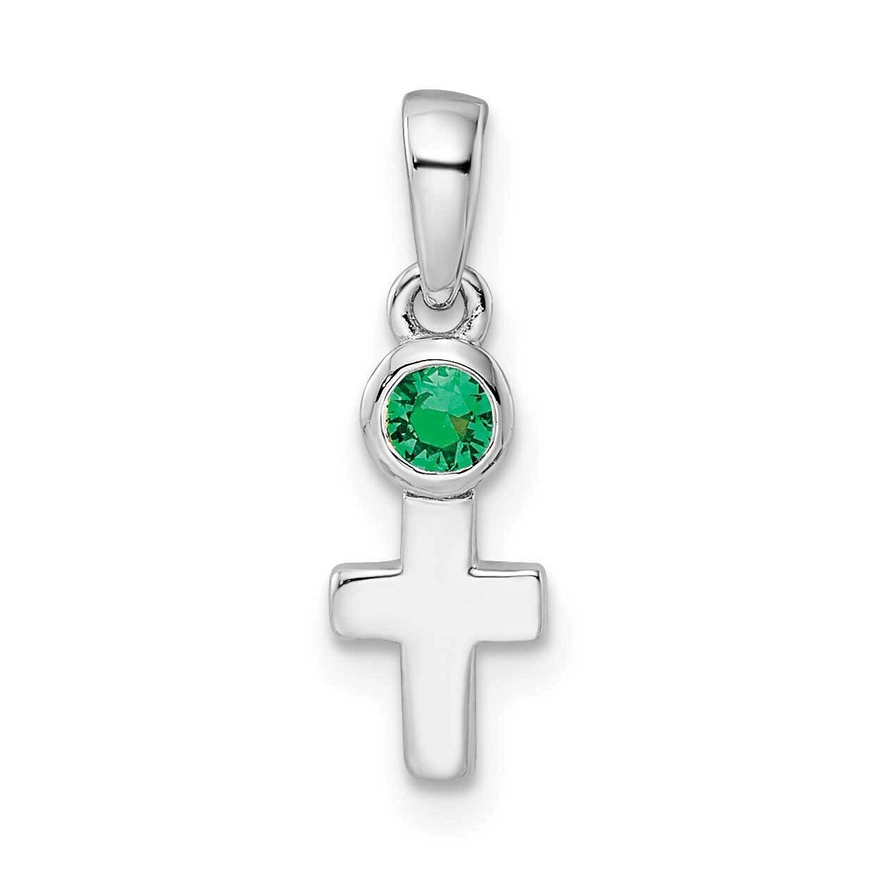Lab Created Emerald Cross Pendant Sterling Silver Rhodium-Plated QBPD33MAY