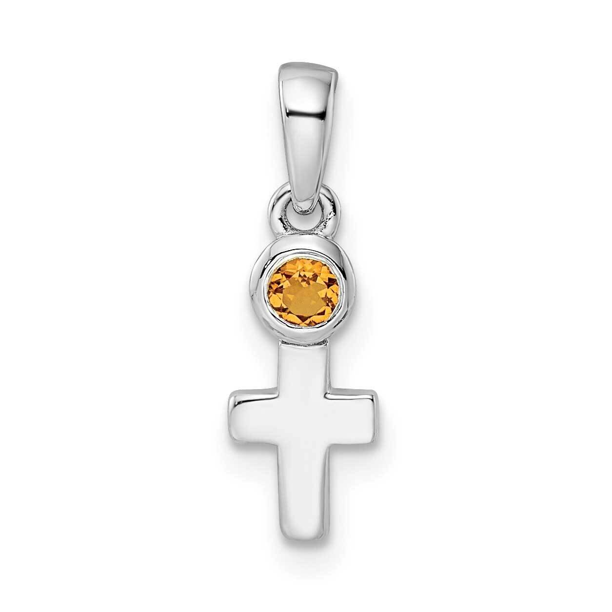 Citrine Cross Pendant Sterling Silver Rhodium-Plated Polished QBPD33NOV, MPN: QBPD33NOV,