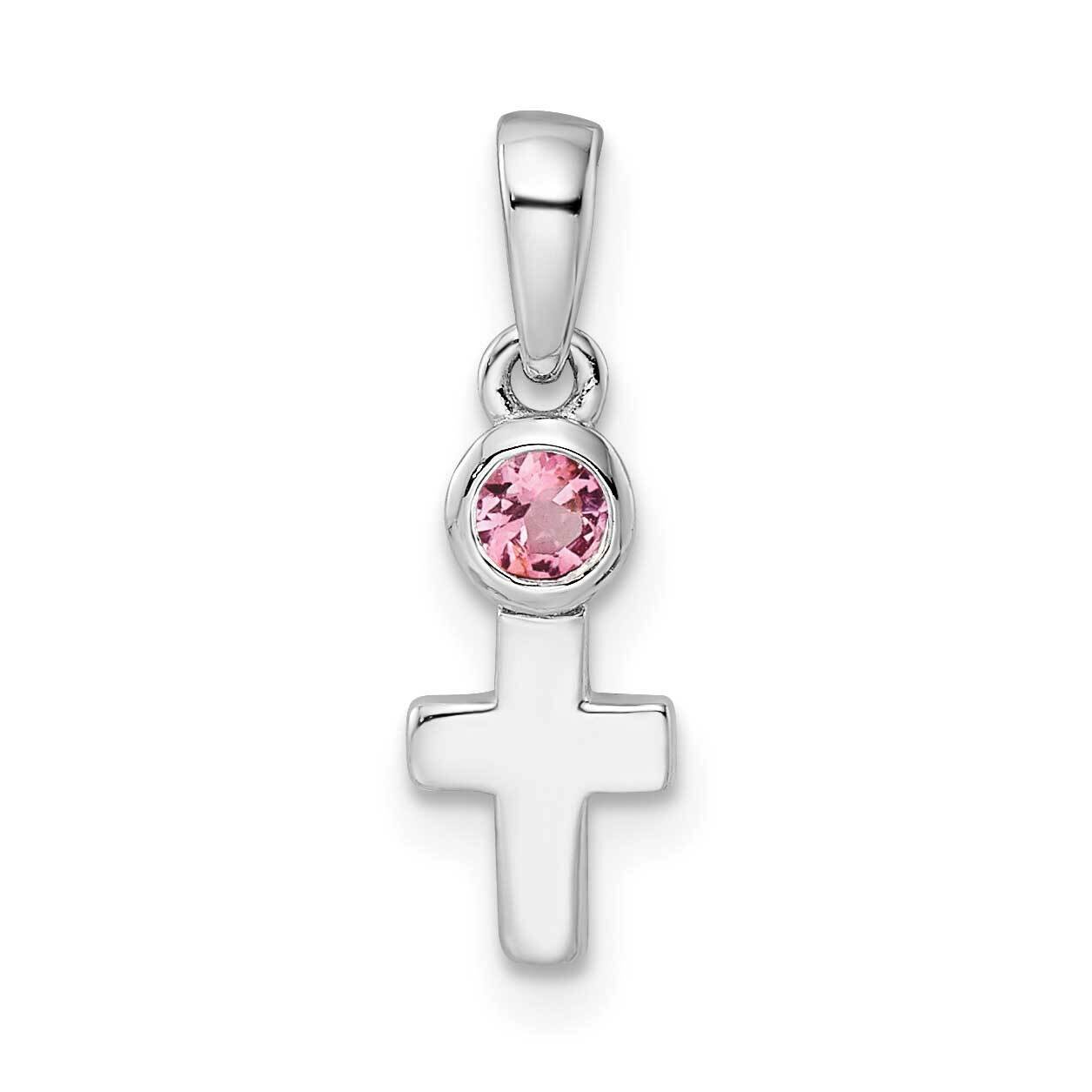 Pink Tourmaline Cross Pendant Sterling Silver Rhodium-Plated Polished QBPD33OCT