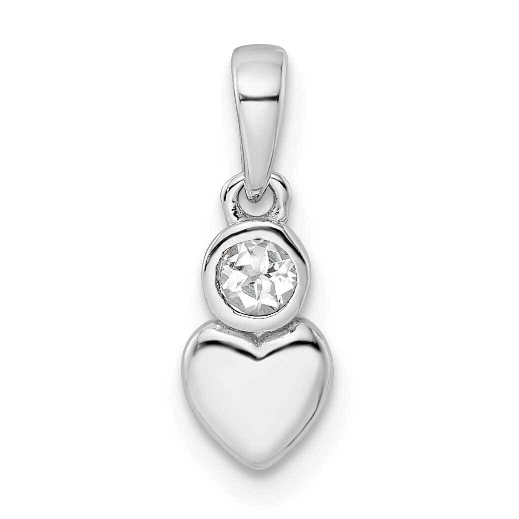 White Topaz Heart Pendant Sterling Silver Rhodium-Plated Polished QBPD35APR, MPN: QBPD35APR,