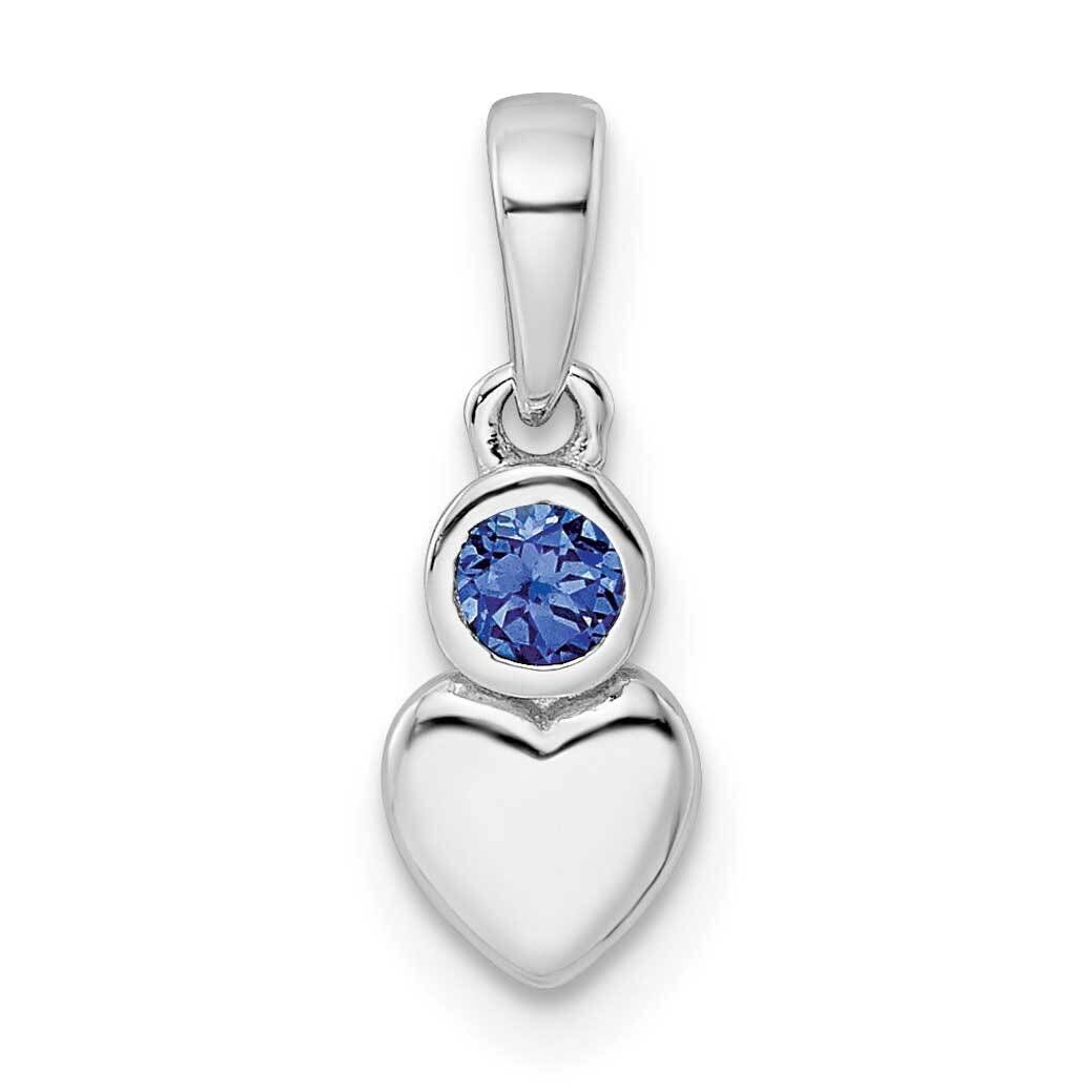 Lab Created Sapphire Heart Pendant Sterling Silver Rhodium-Plated QBPD35SEP
