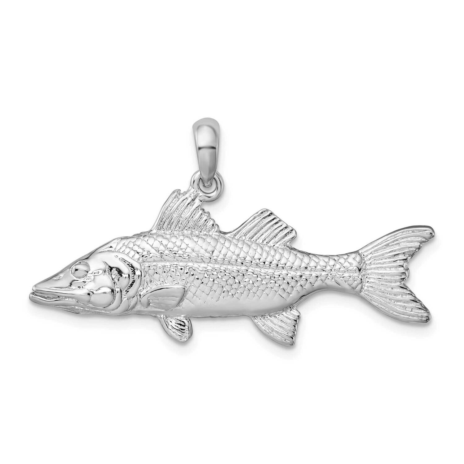 3D Snook Fish Pendant Sterling Silver Polished QC10148