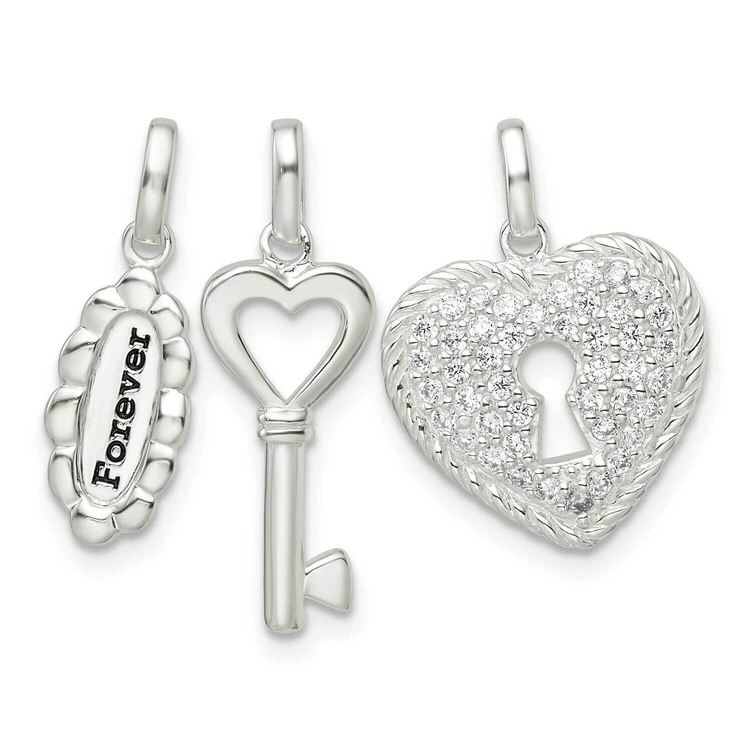 CZ Diamond 3 Piece Forever Pendant Sterling Silver Antiqued QC11002, MPN: QC11002,