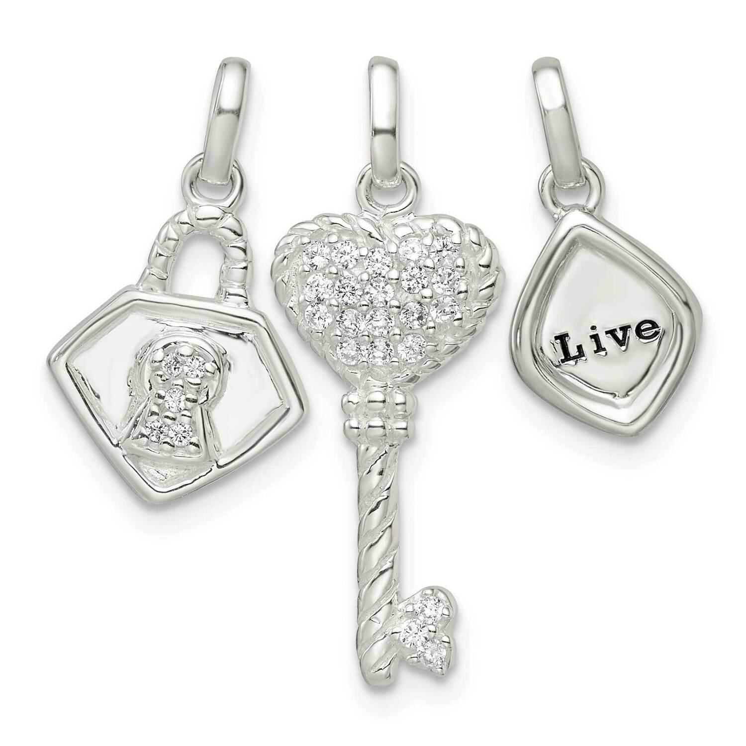 CZ Diamond 3 Piece Live Pendant Sterling Silver Antiqued QC11003, MPN: QC11003,