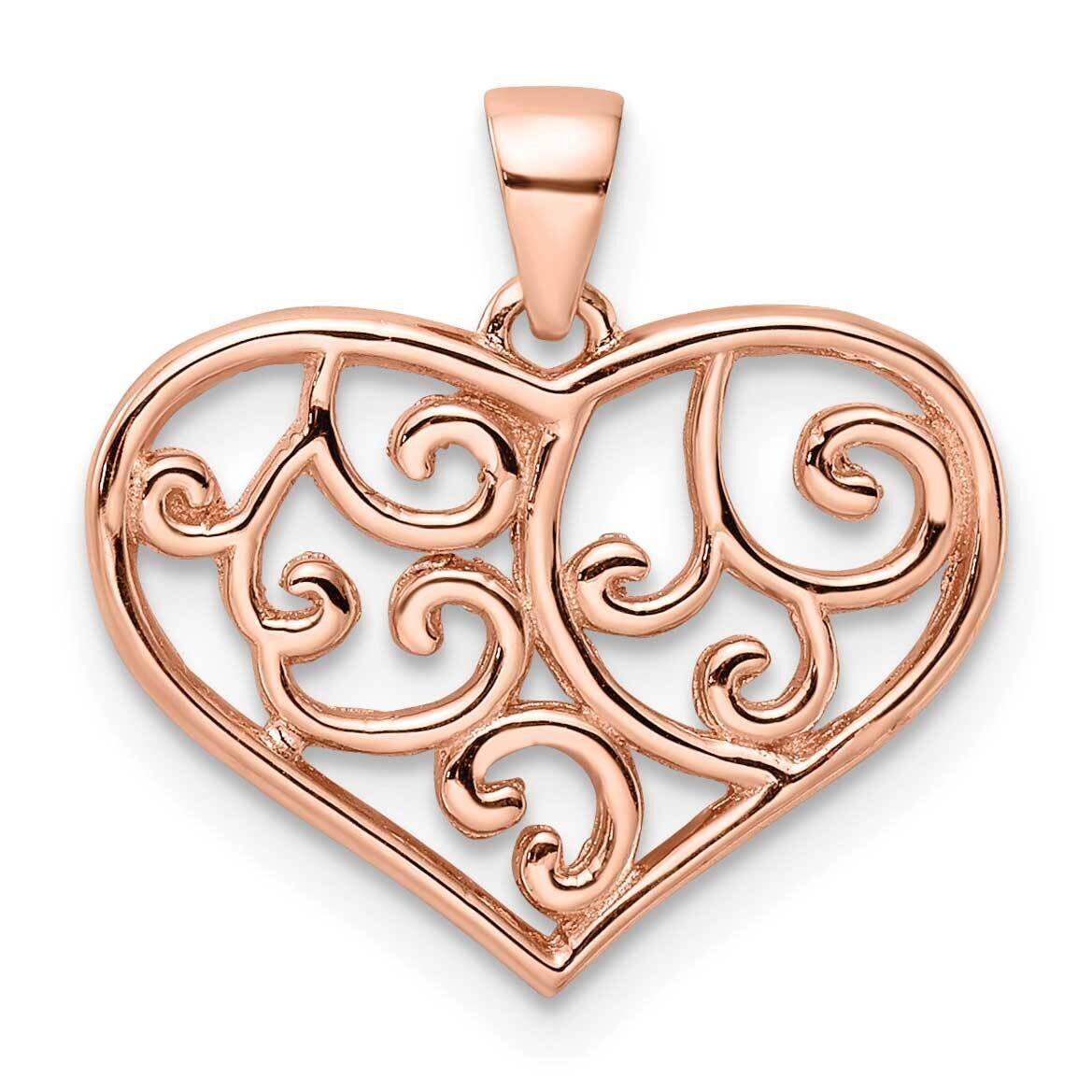 Rose Tone Filigree Heart Pendant Sterling Silver QC11010, MPN: QC11010,