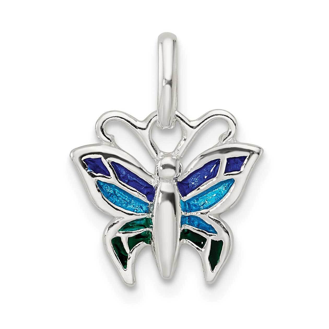 Enameled Butterfly Pendant Sterling Silver Polished QC11016, MPN: QC11016,