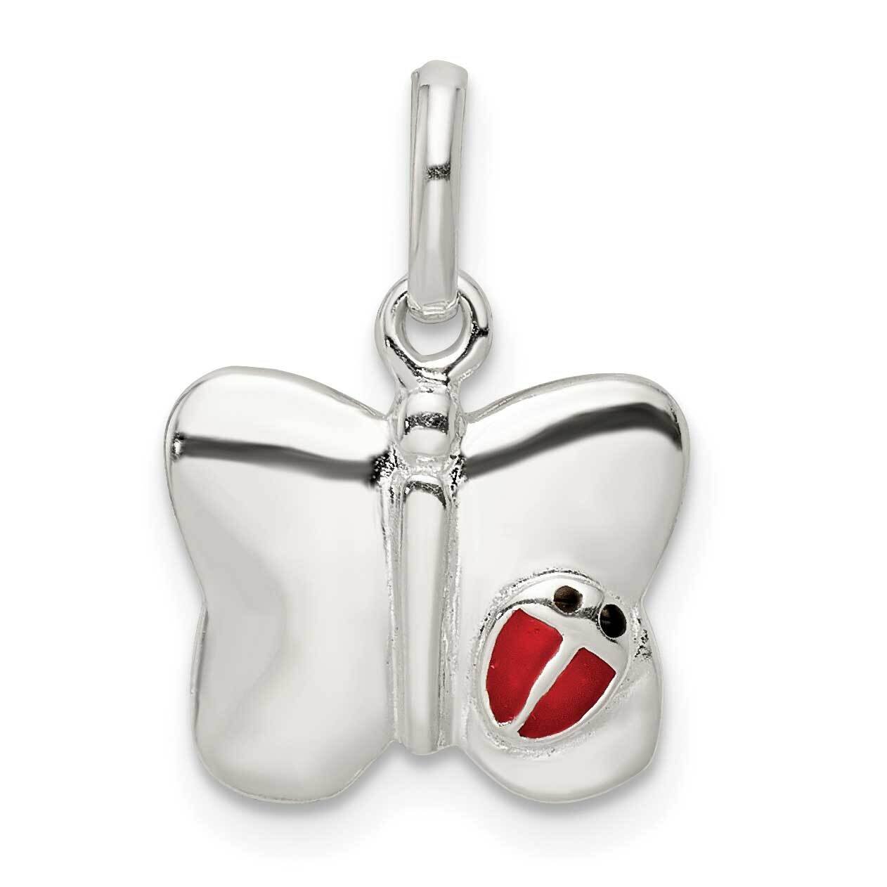 Enameled Butterfly with Ladybug Pendant Sterling Silver Polished QC11017