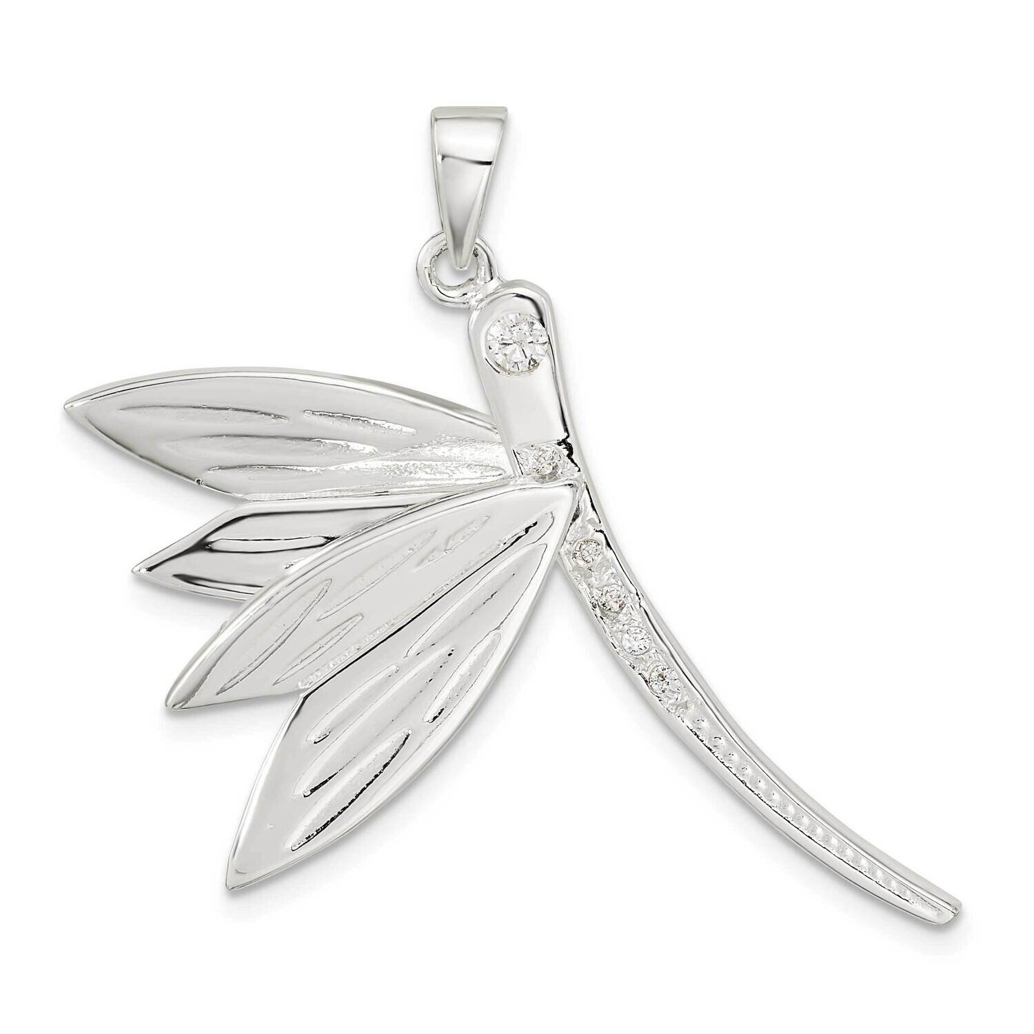 CZ Diamond Dragonfly Pendant Sterling Silver Polished QC11033, MPN: QC11033,