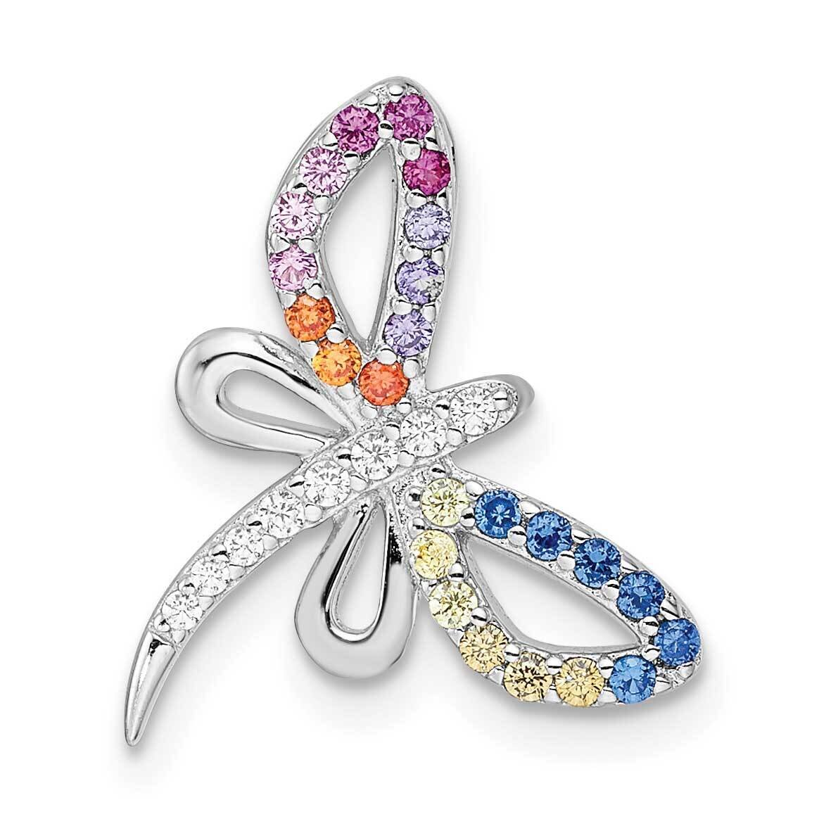 Multicolor CZ Diamond Dragonfly Chain Slide Sterling Silver Rhodium-Plated QC11034
