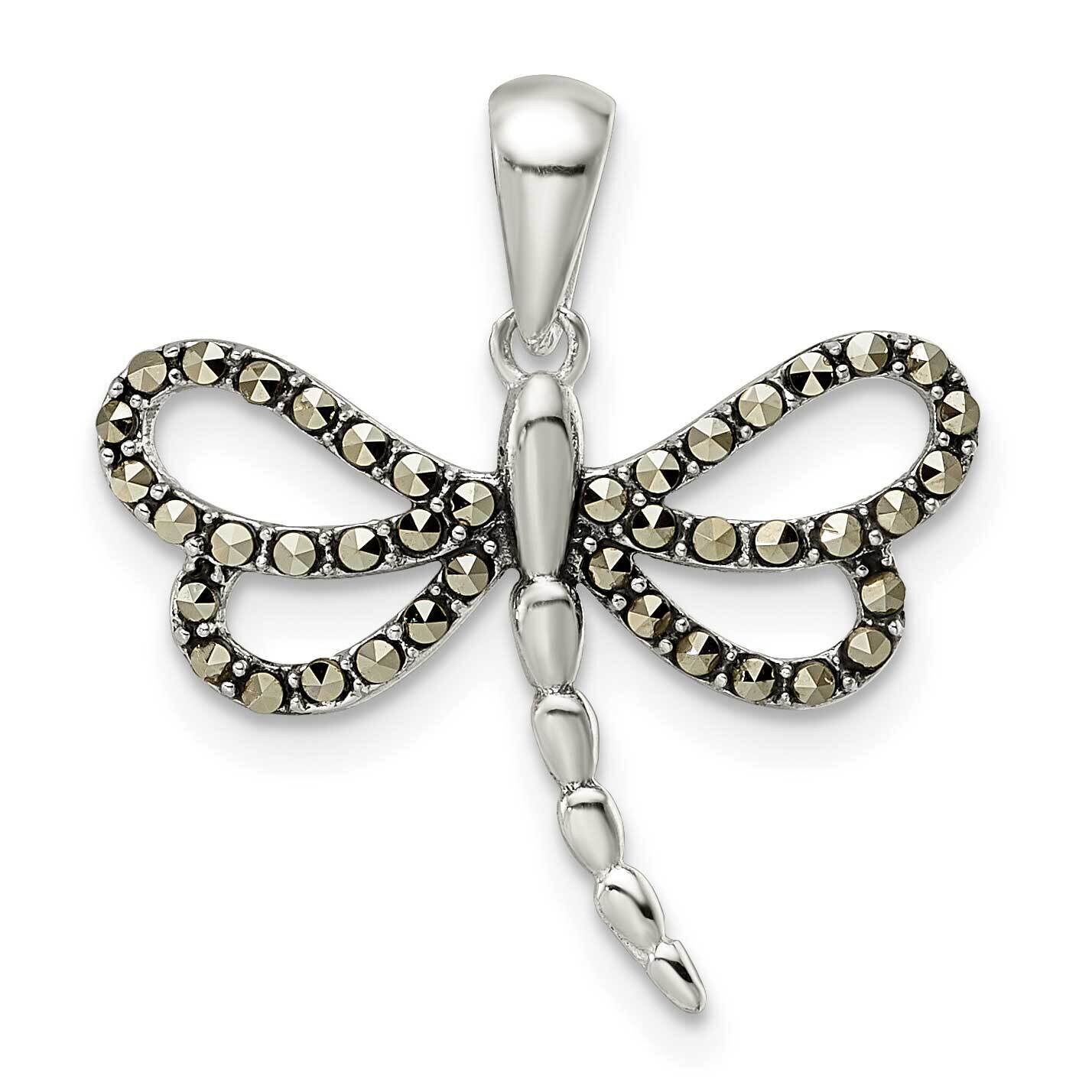 Marcasite Dragonfly Pendant Sterling Silver Antiqued Polished QC11035, MPN: QC11035,