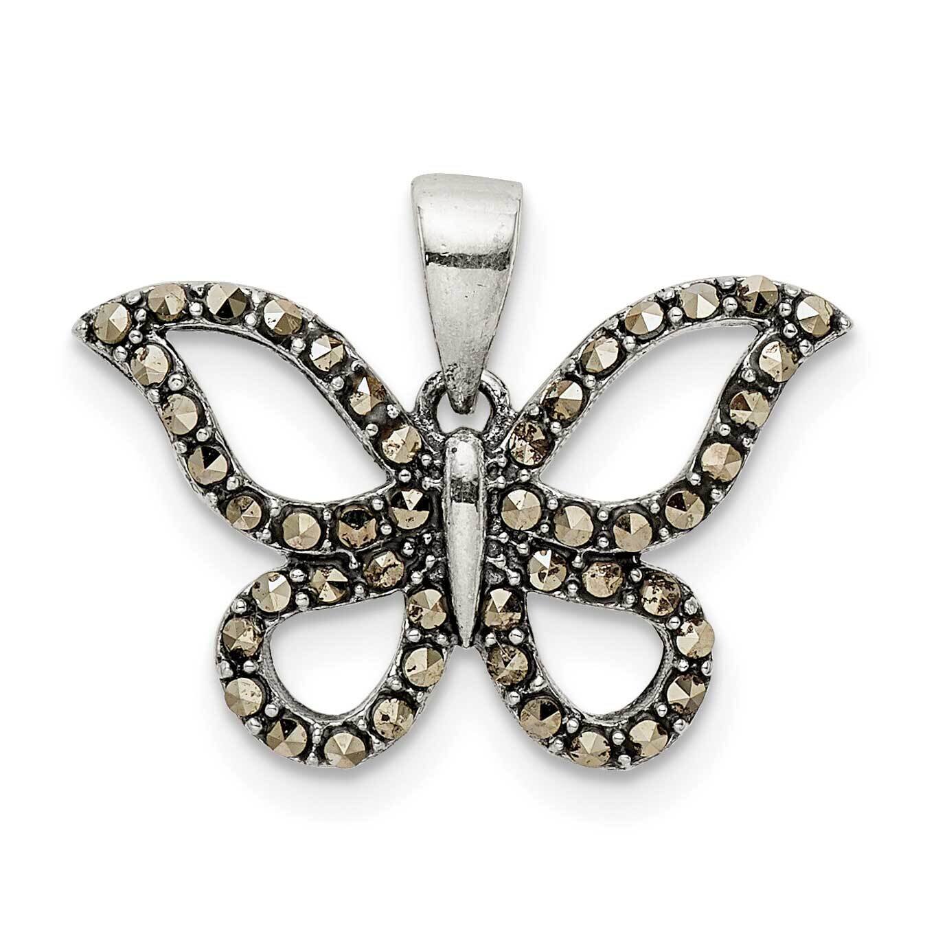 Marcasite Butterfly Pendant Sterling Silver Antiqued Polished QC11042, MPN: QC11042,