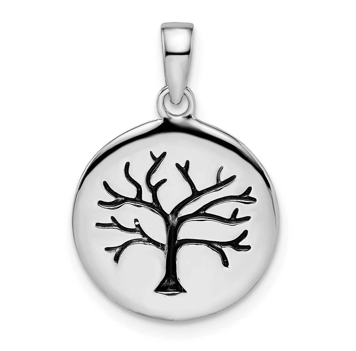 Oxidized Circle Tree Pendant Sterling Silver Rhodium-Plated QC11045, MPN: QC11045,