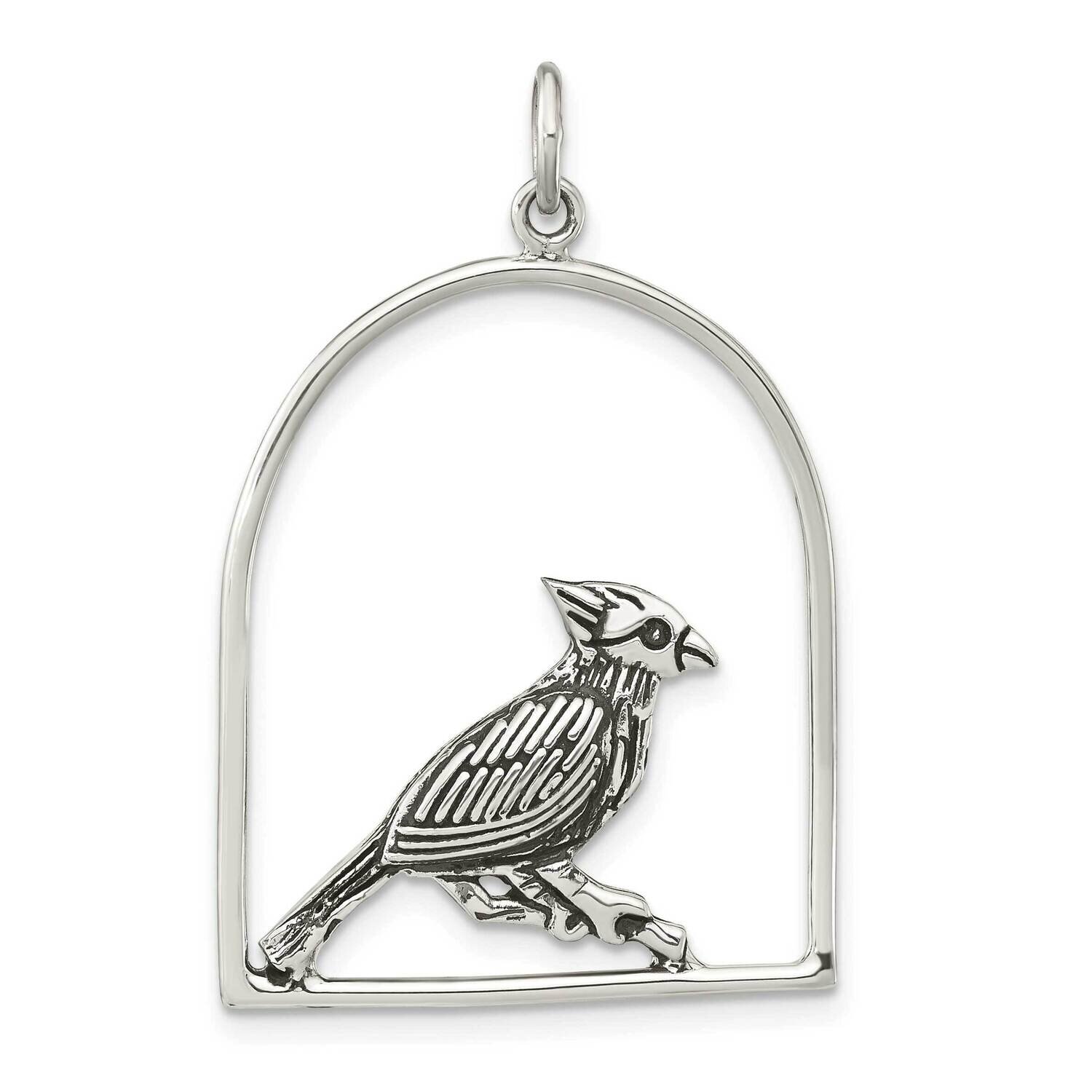 Bird On Branch In Cage Pendant Sterling Silver Antiqued QC11055, MPN: QC11055,