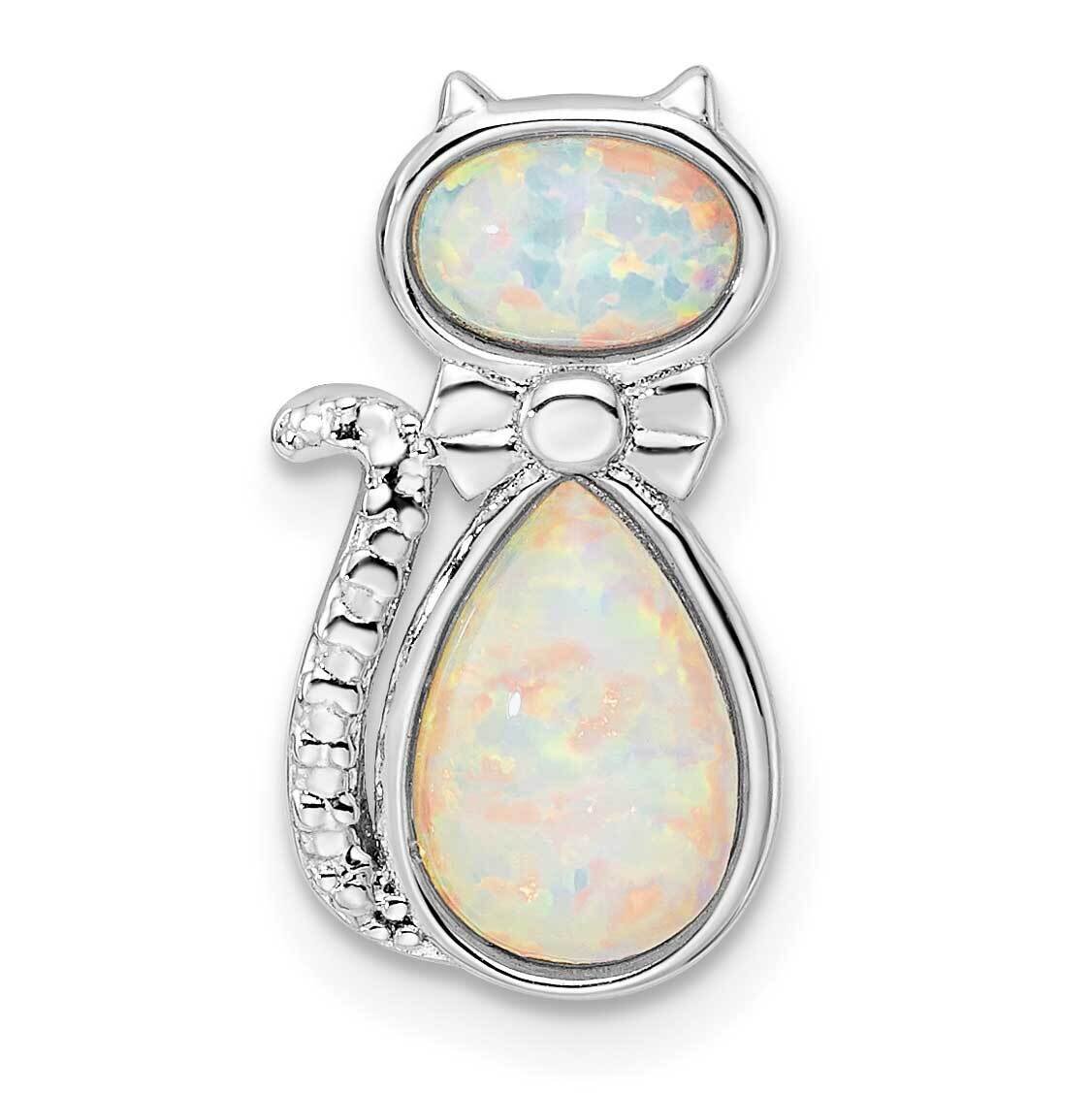 White Created Opal Cat Chain Slide Sterling Silver Rhodium-Plated QC11061