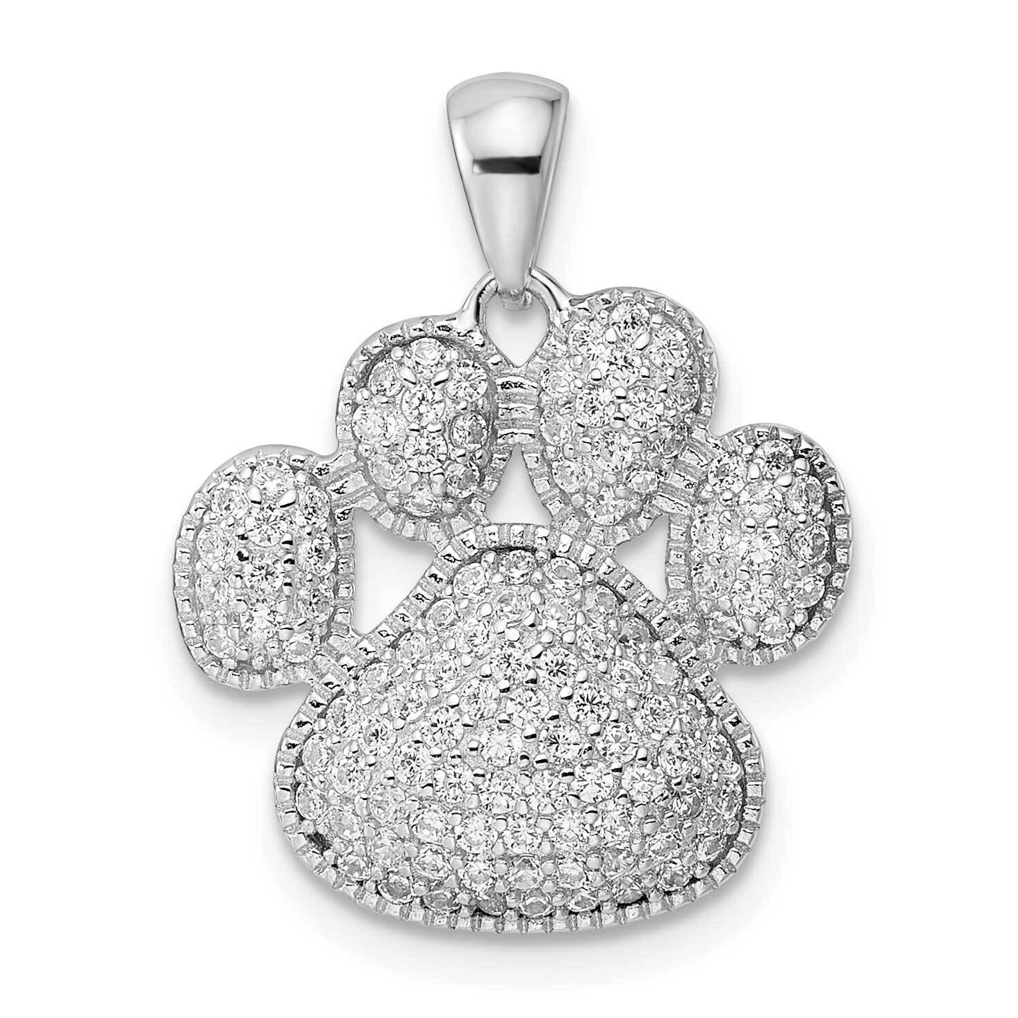 CZ Diamond Paw Print Pendant Sterling Silver Rhodium-Plated Polished QC11063, MPN: QC11063,
