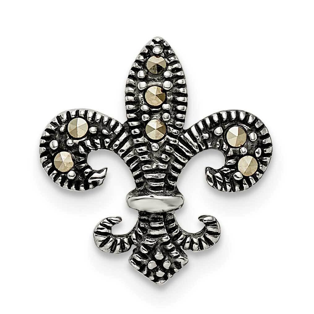 Marcasite Fleur De Lis Chain Slide Sterling Silver Antiqued QC11073, MPN: QC11073,