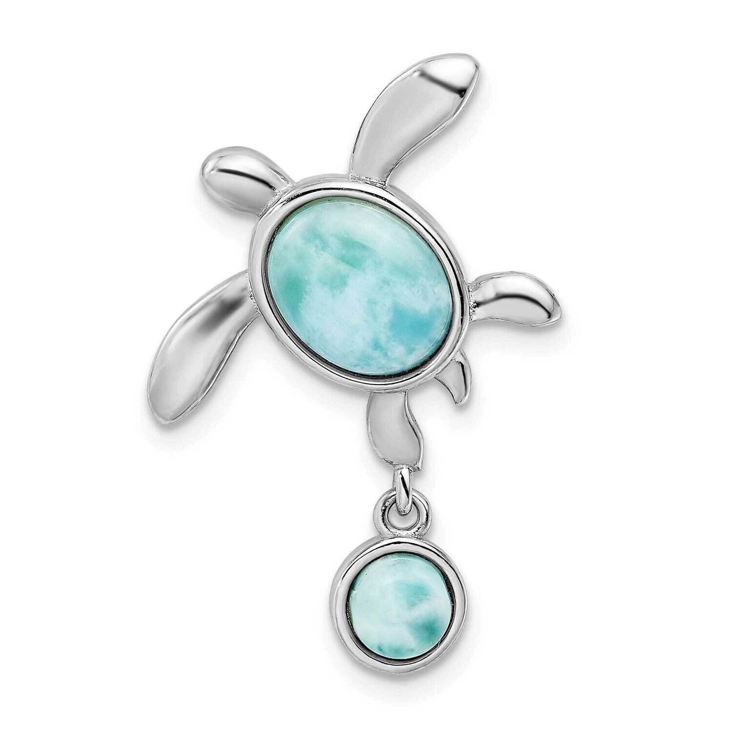 Larimar Turtle Chain Slide Sterling Silver Rhodium-Plated Polished QC11092