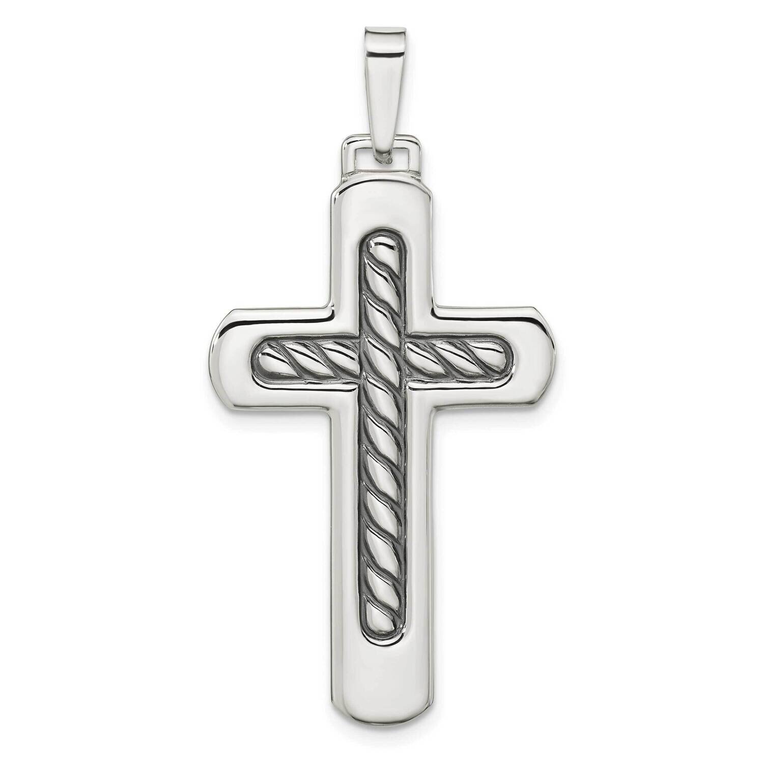 Antiqued Textured Center Cross Pendant Sterling Silver Polished QC11108, MPN: QC11108,