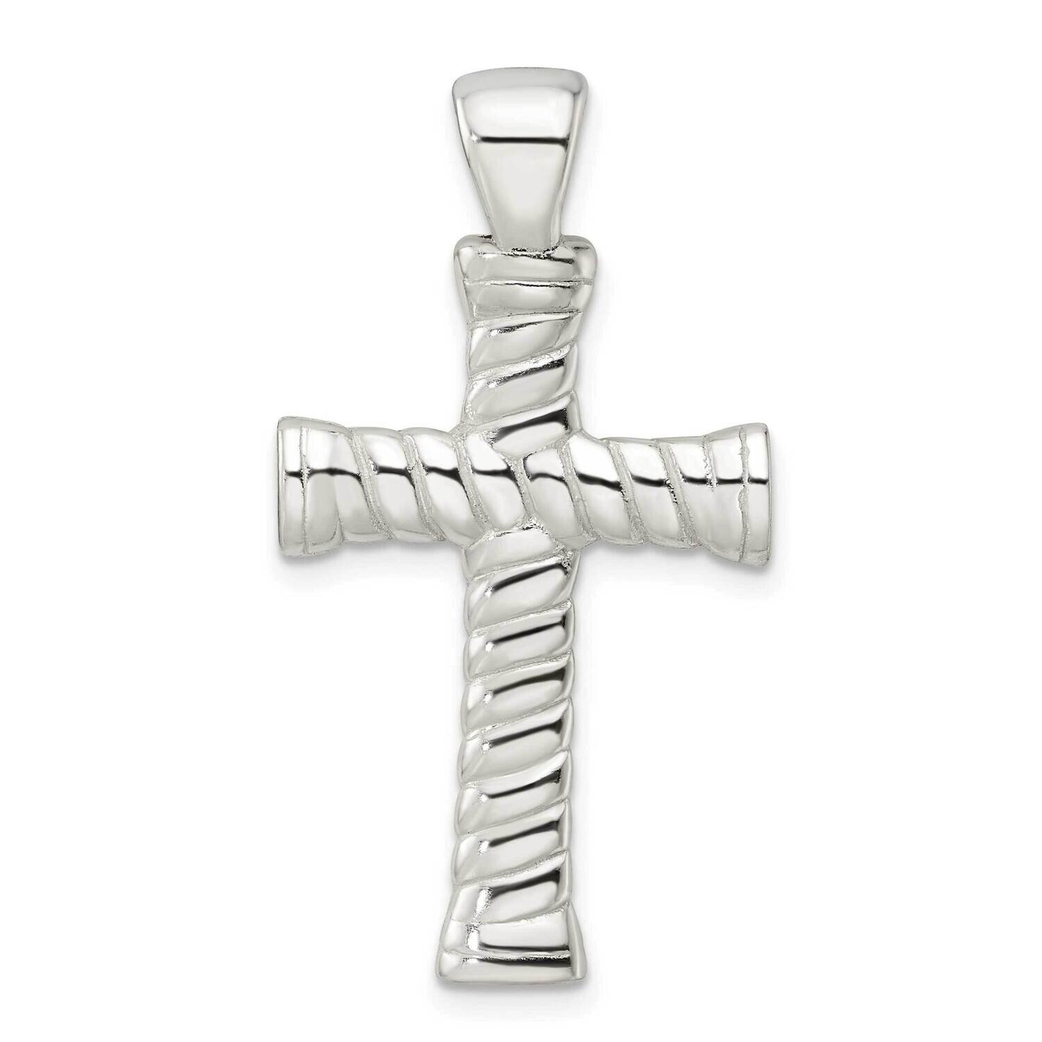 Twisted Hollow Large Latin Cross Pendant Sterling Silver Polished QC11110, MPN: QC11110,