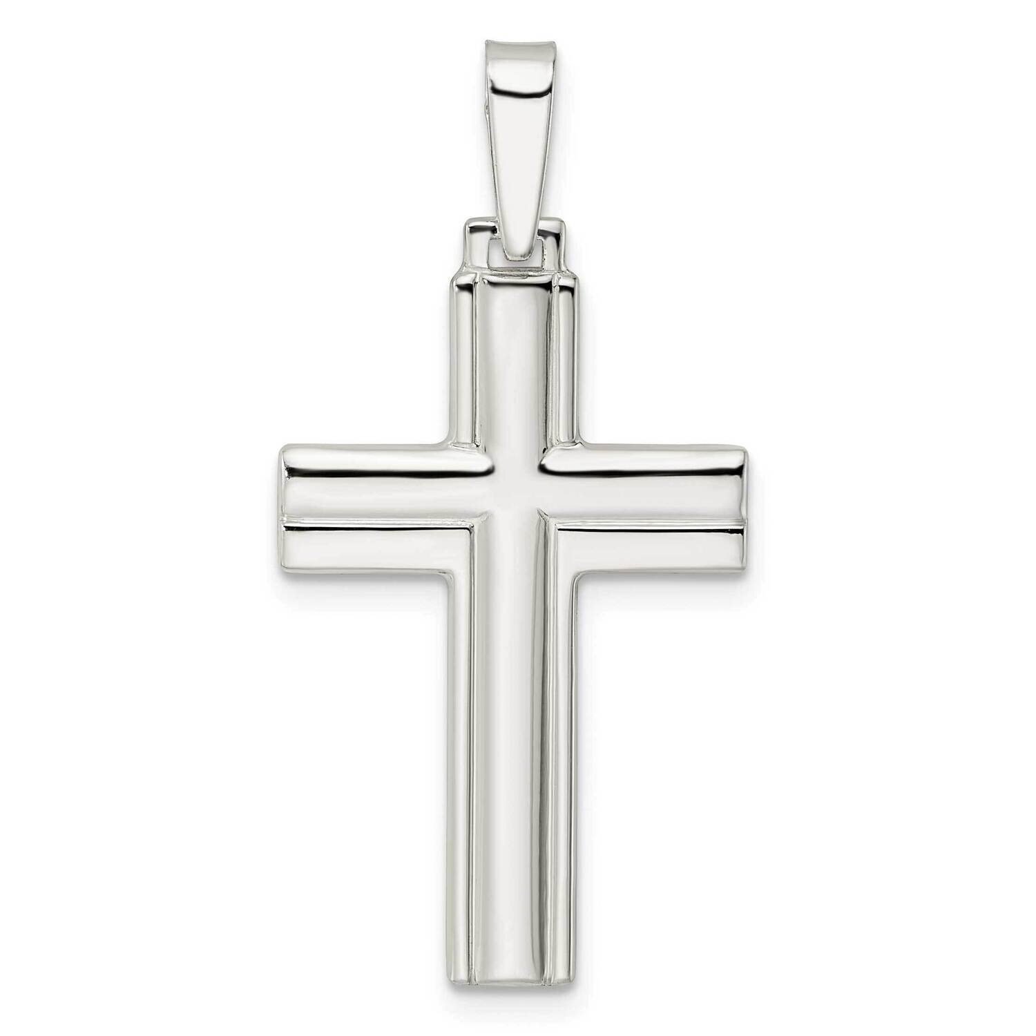 Lines Latin Cross Pendant Sterling Silver Polished QC11113