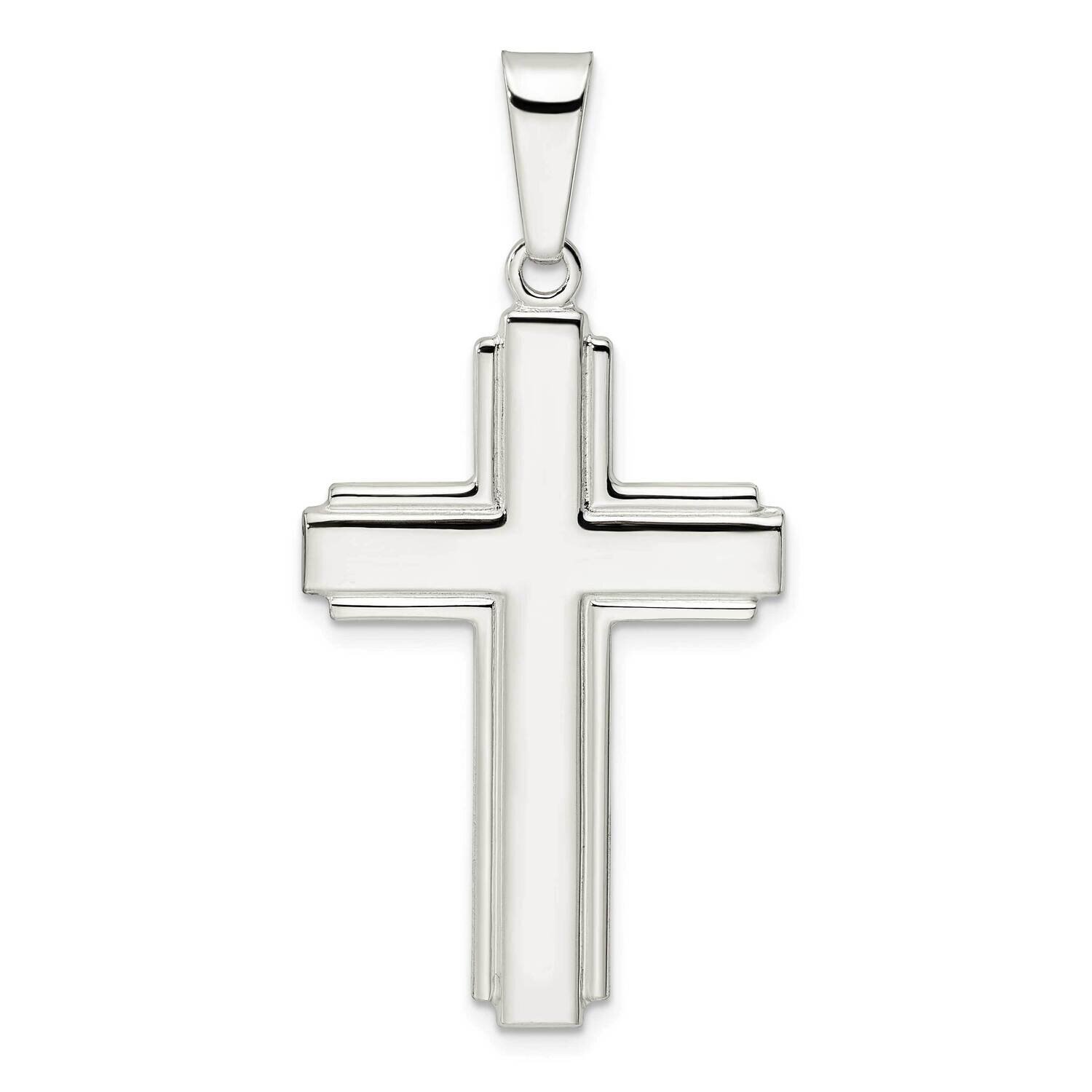 Edge Lines Latin Cross Pendant Sterling Silver Polished QC11114, MPN: QC11114, 191101768347