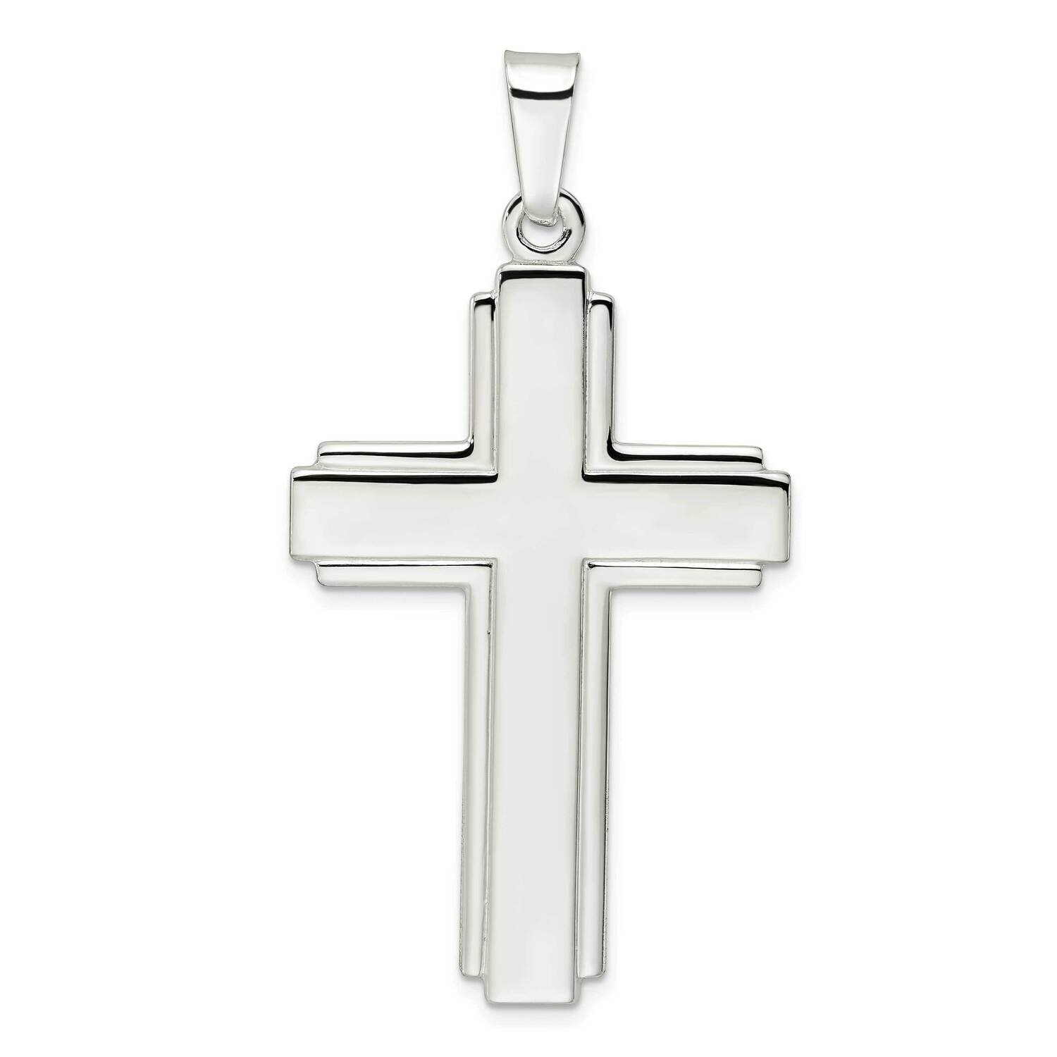 Edge Lines Large Latin Cross Pendant Sterling Silver Polished QC11115